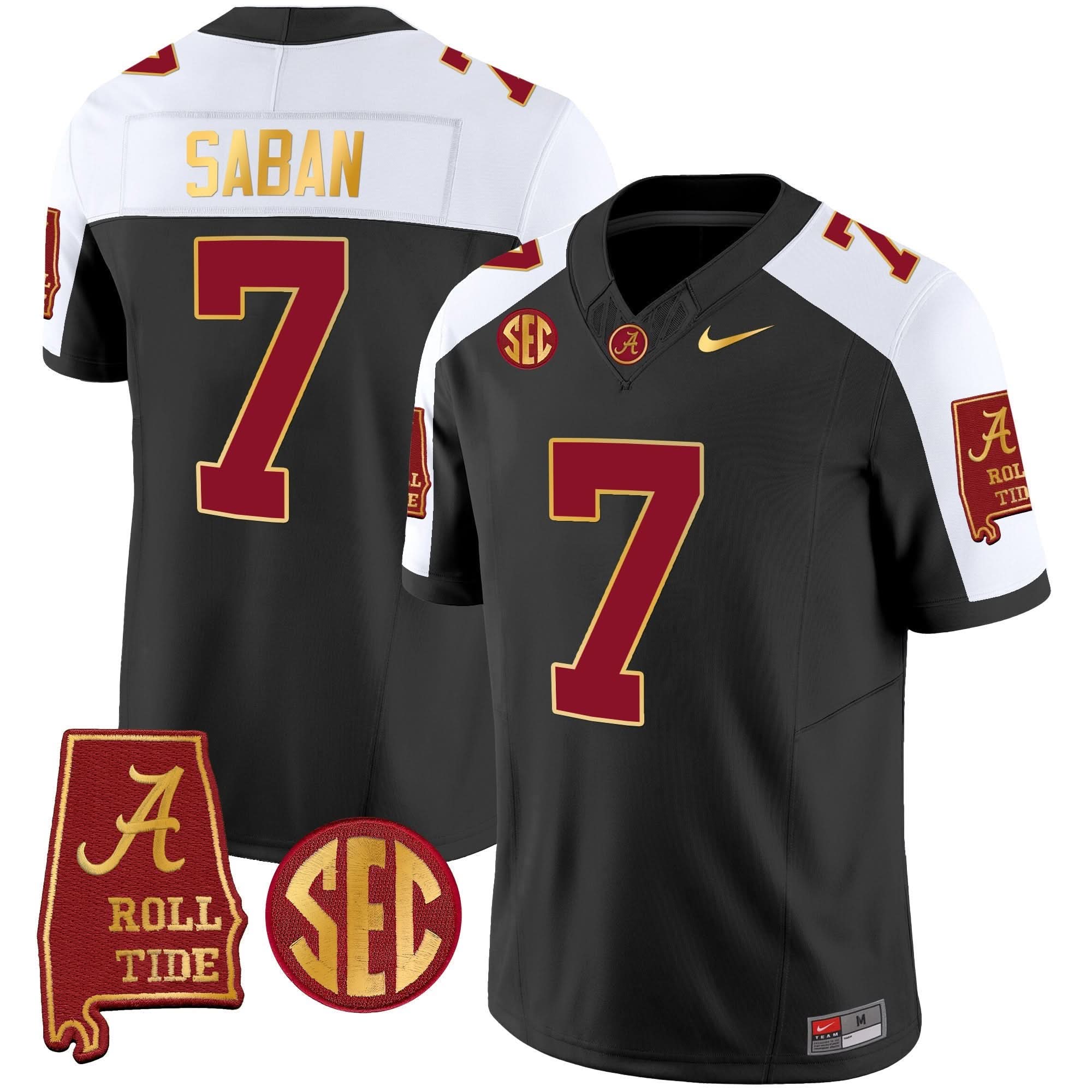 Nick Saban ACT #7 Champions Gold Trim Vapor Jersey