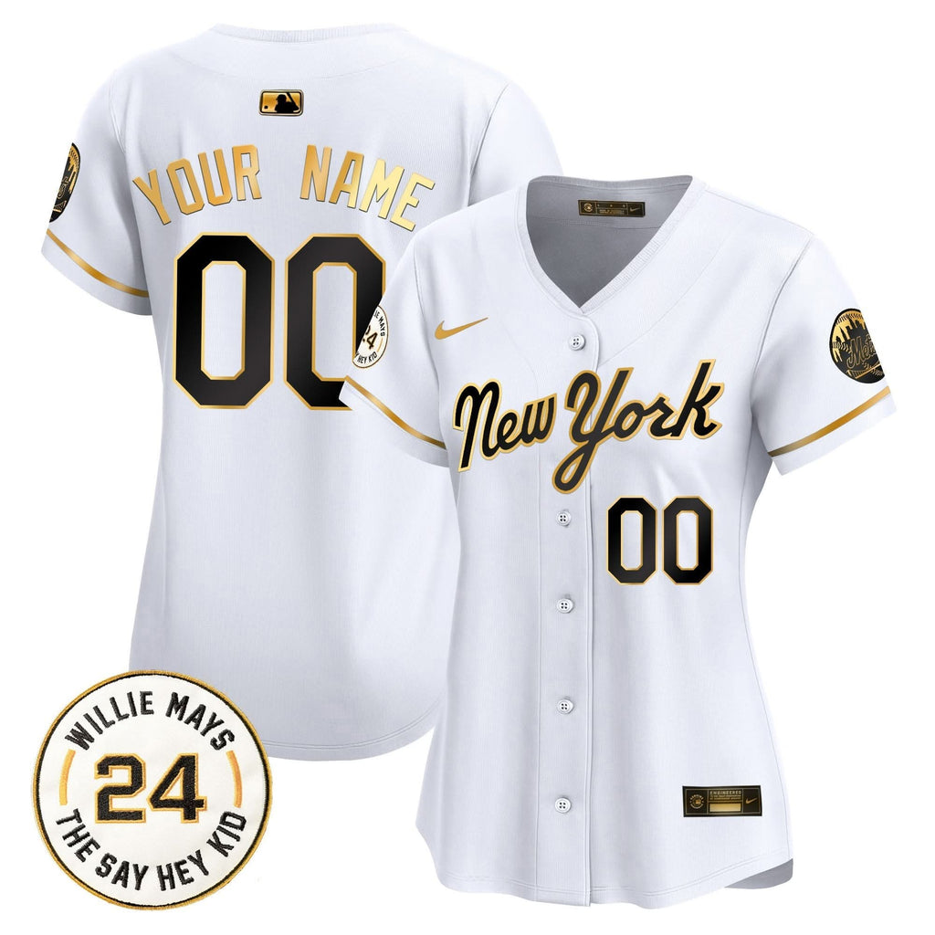 NYM Willie Mays Patch Vapor Premier Limited Custom Jersey - Stitched