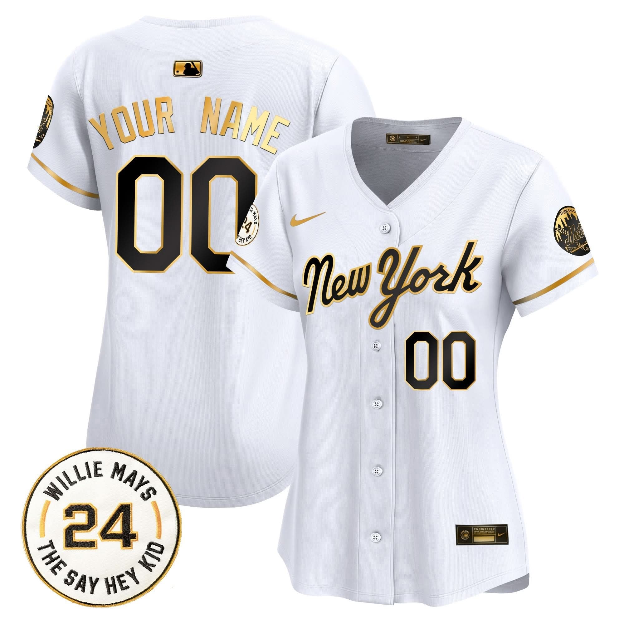 NYM Willie Mays Patch Vapor Premier Limited Custom Jersey - Stitched