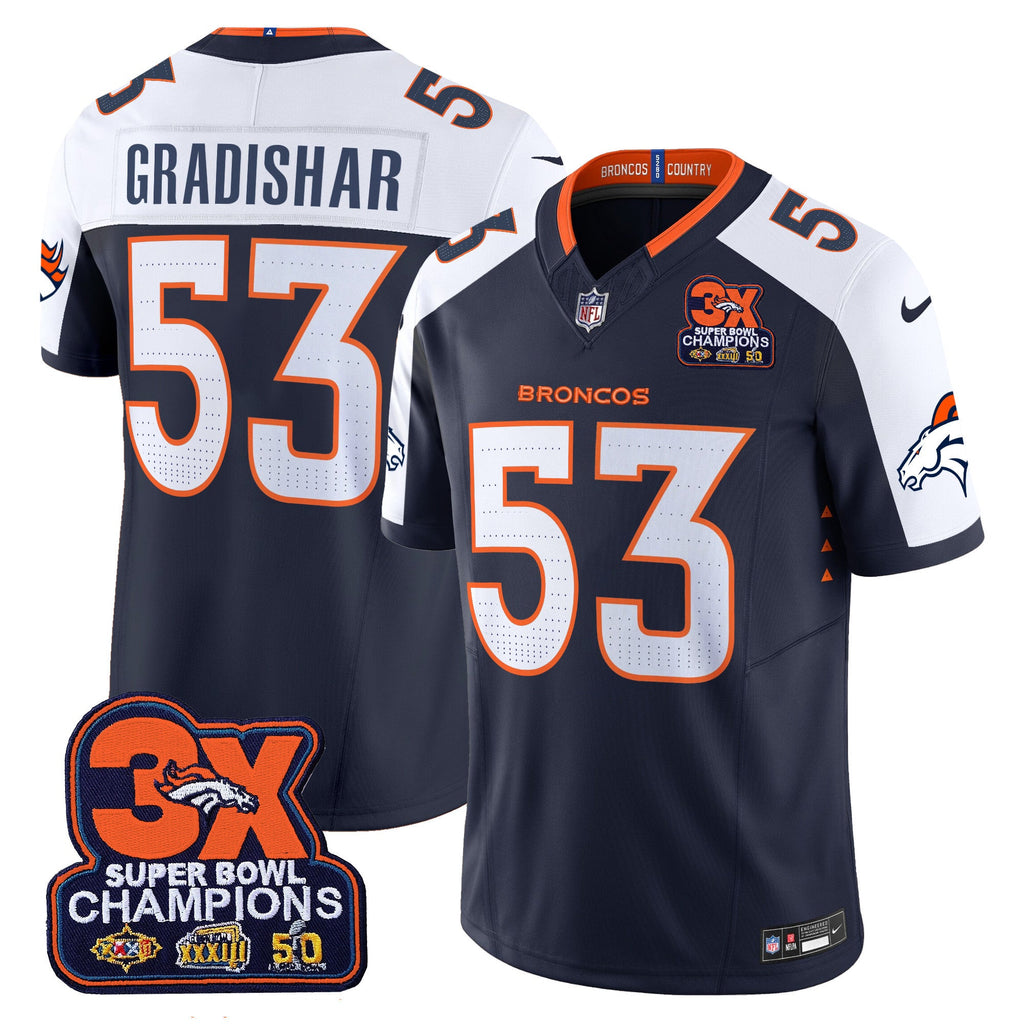 Men's Denver Broncos 3-Time Champions Patch Vapor Limited Jersey - All Stitched