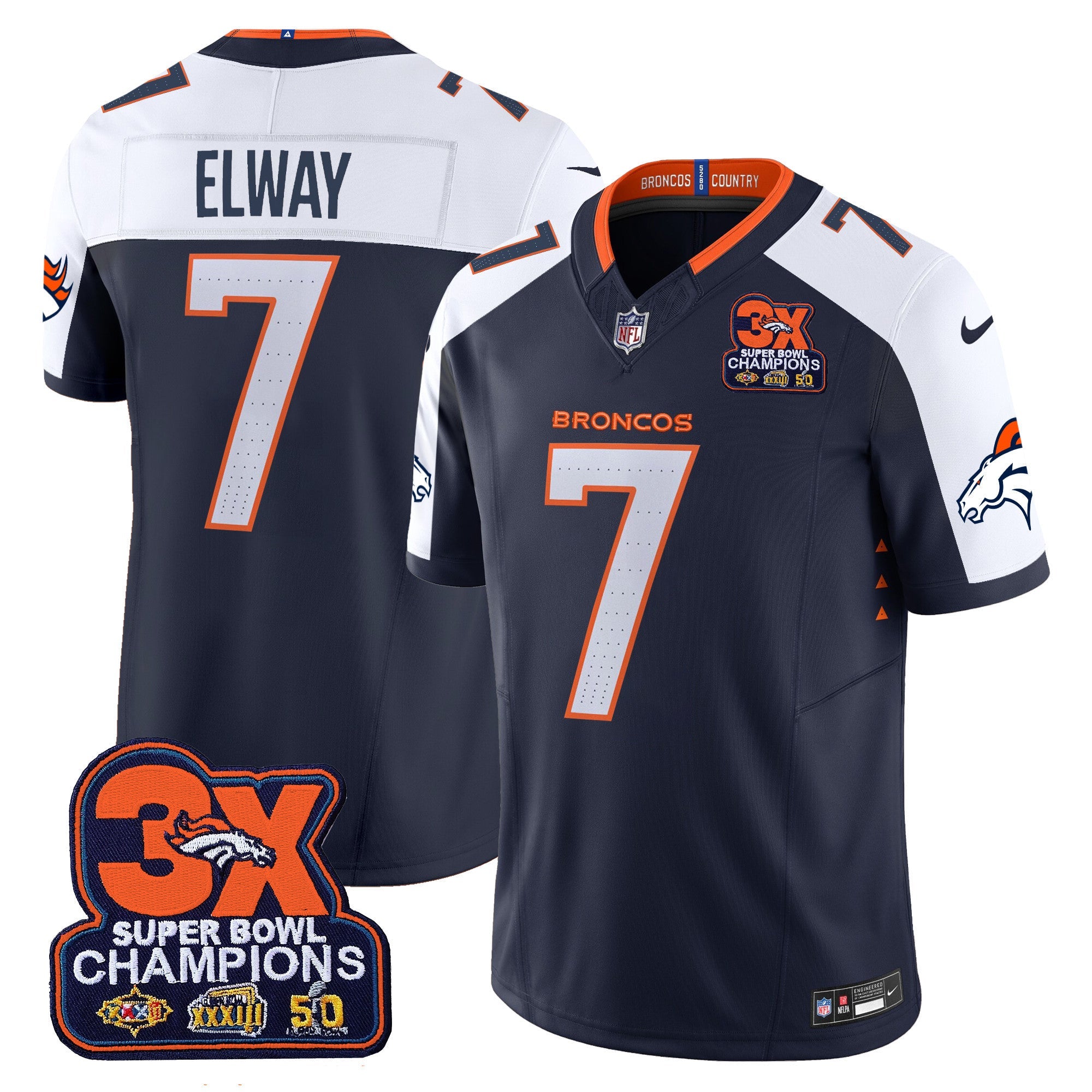 Men's Denver Broncos 3-Time Champions Patch Vapor Limited Jersey - All Stitched