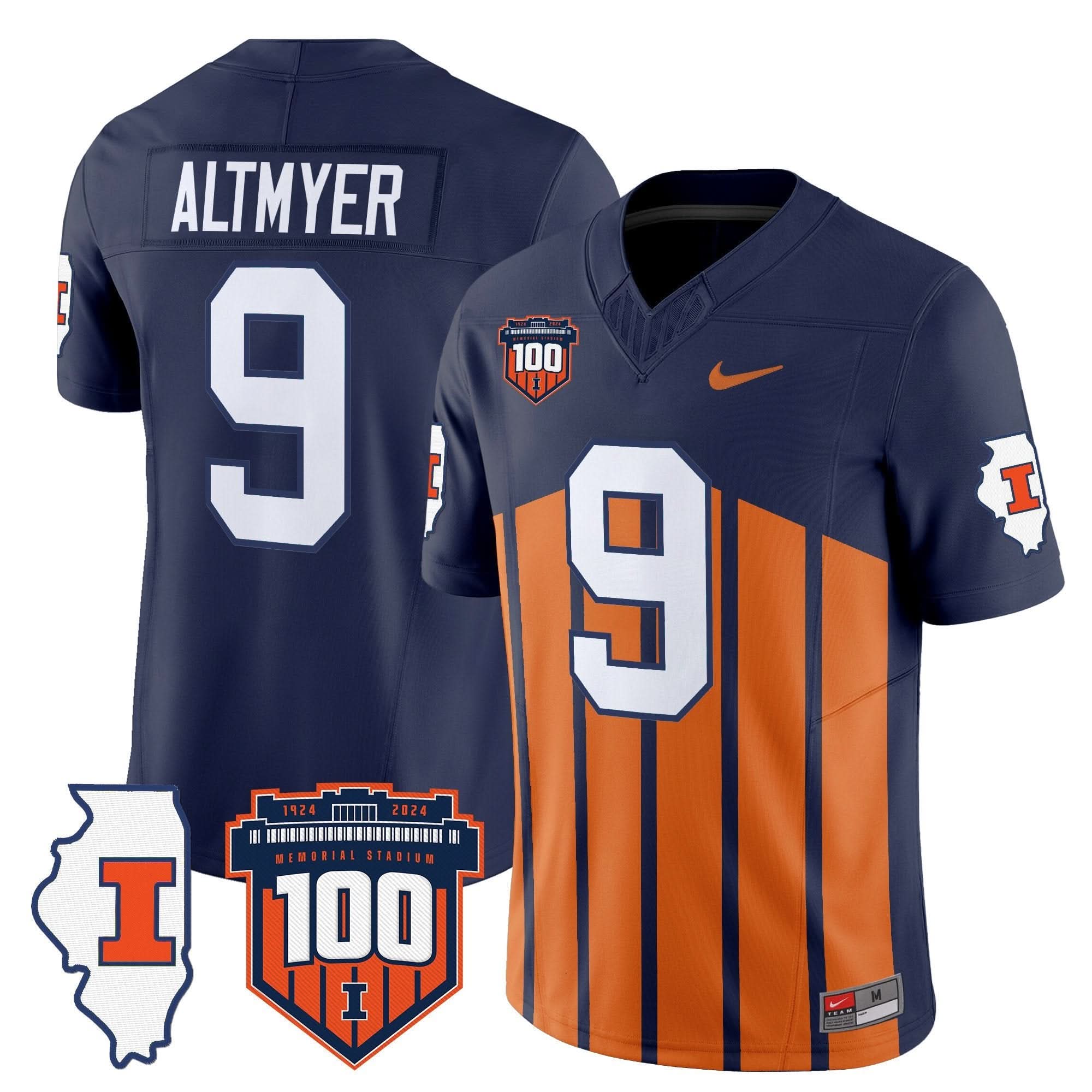 ILL 100th Memorial Stadium Patch Vapor Limited Jersey