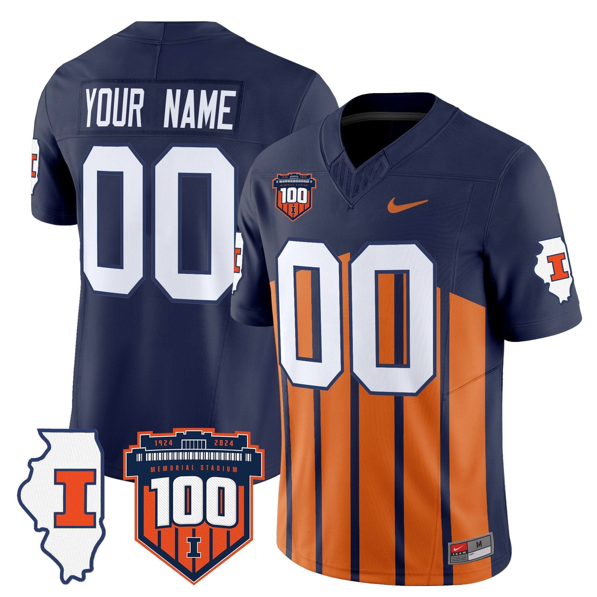 ILL 100th Memorial Stadium Patch Vapor Limited Custom Jersey