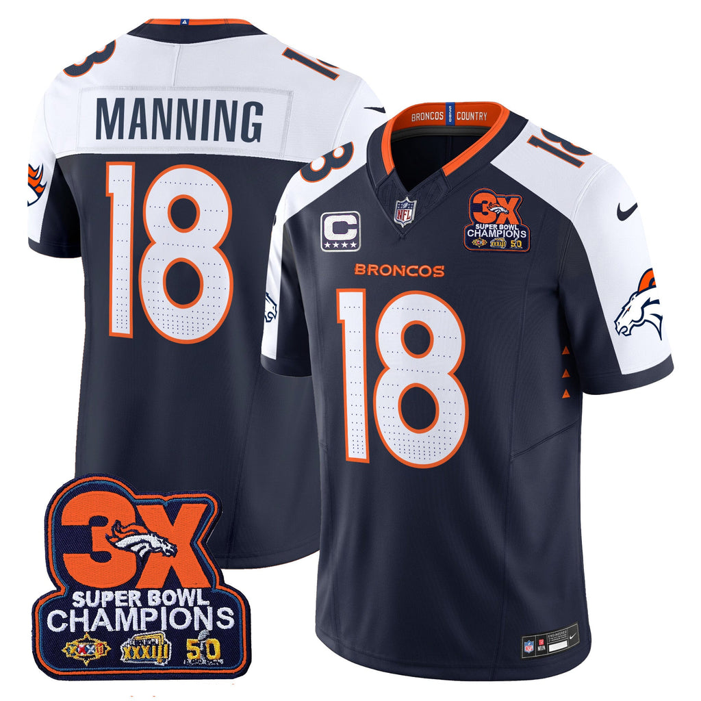 Men's Denver Broncos 3-Time Champions Patch Vapor Limited Jersey - All Stitched