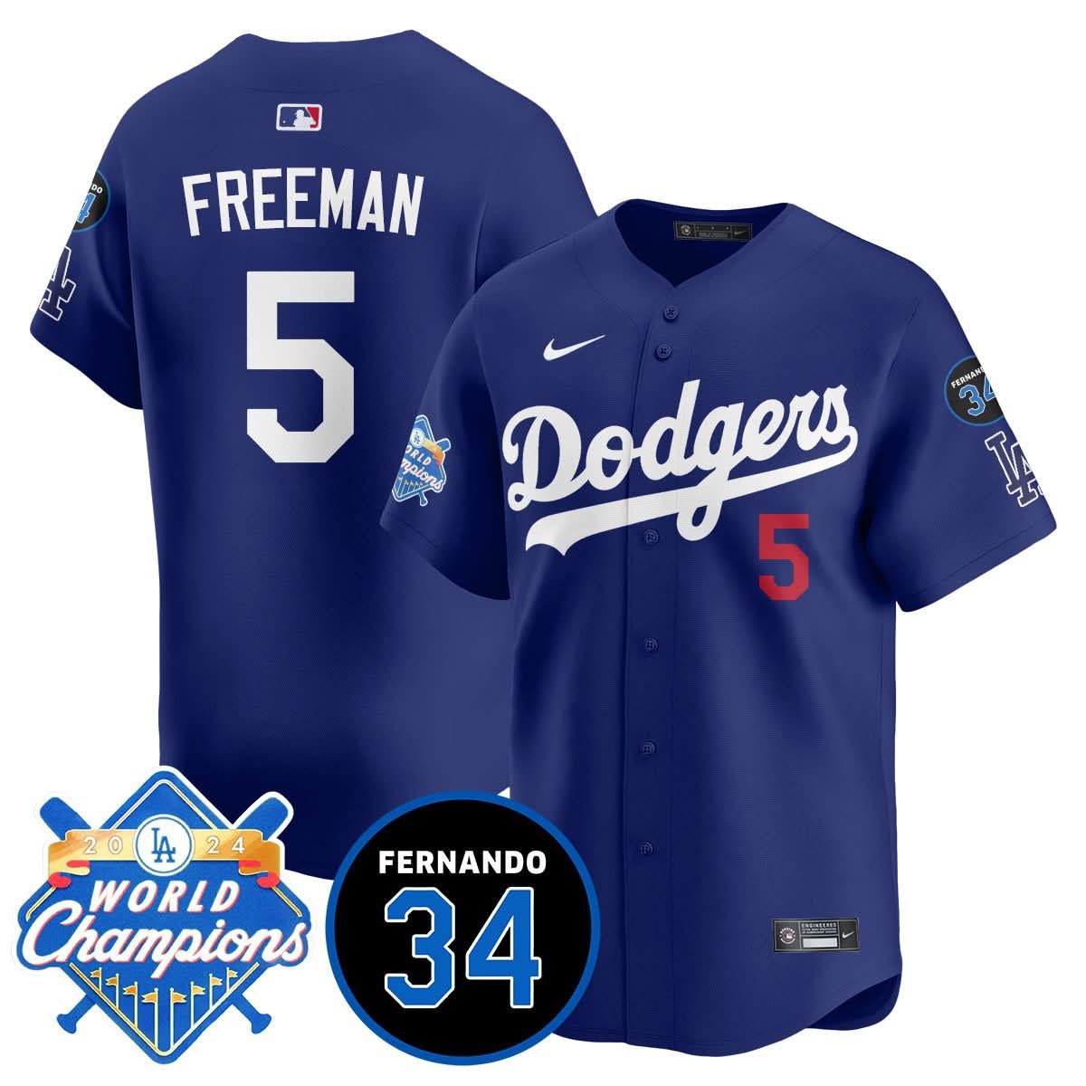 LA LAD - World Series Champions 2024/Fernando Valenzuela Memorial Jersey - Stitched