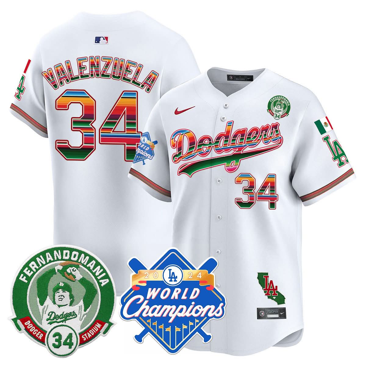 LAD Mexico Fernando Memorial & 2024 World Series Champions Patch Jersey - Stitched