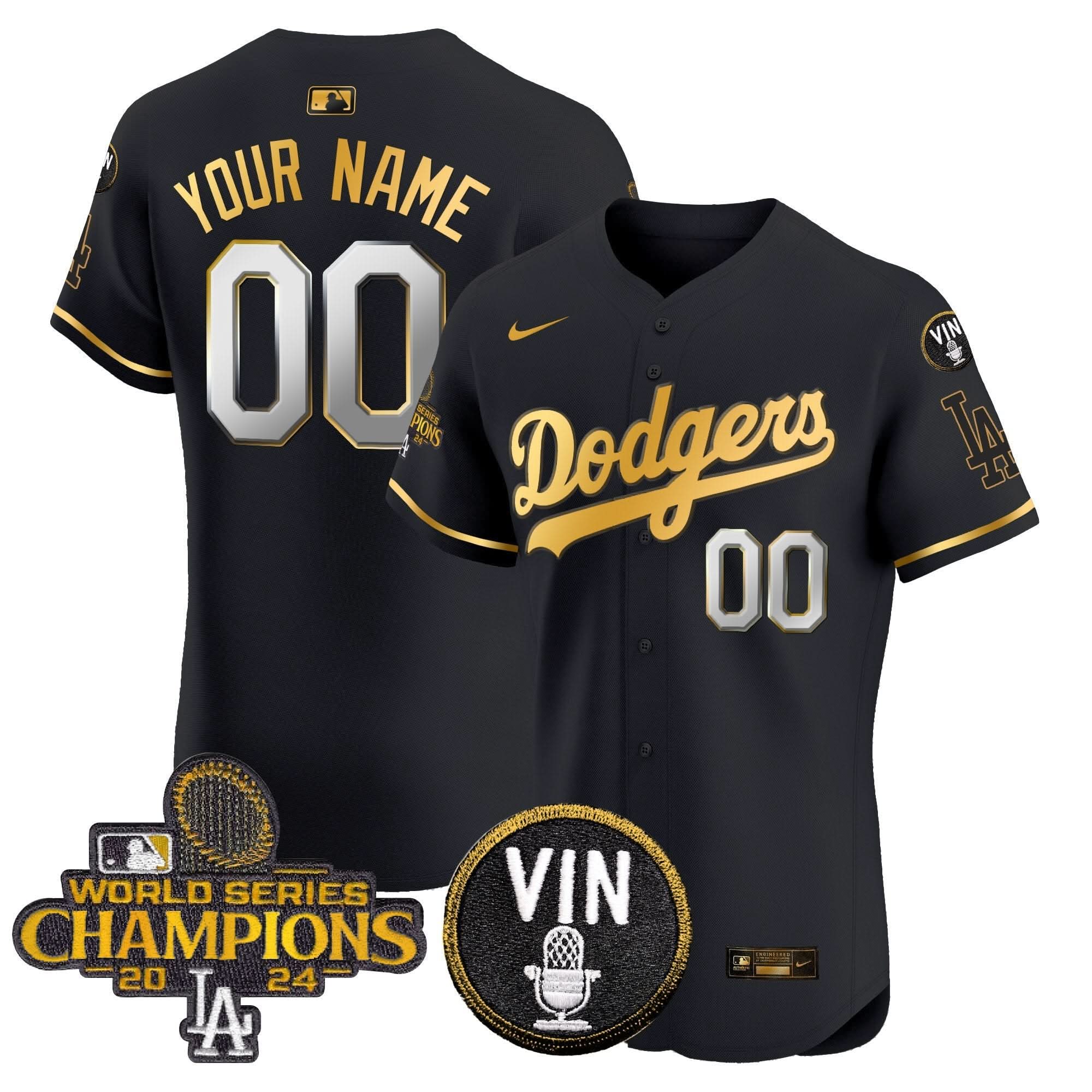 LAD 2024 World Series Champions Gold Trim Vapor Premier Elite Custom Jersey - Stitched