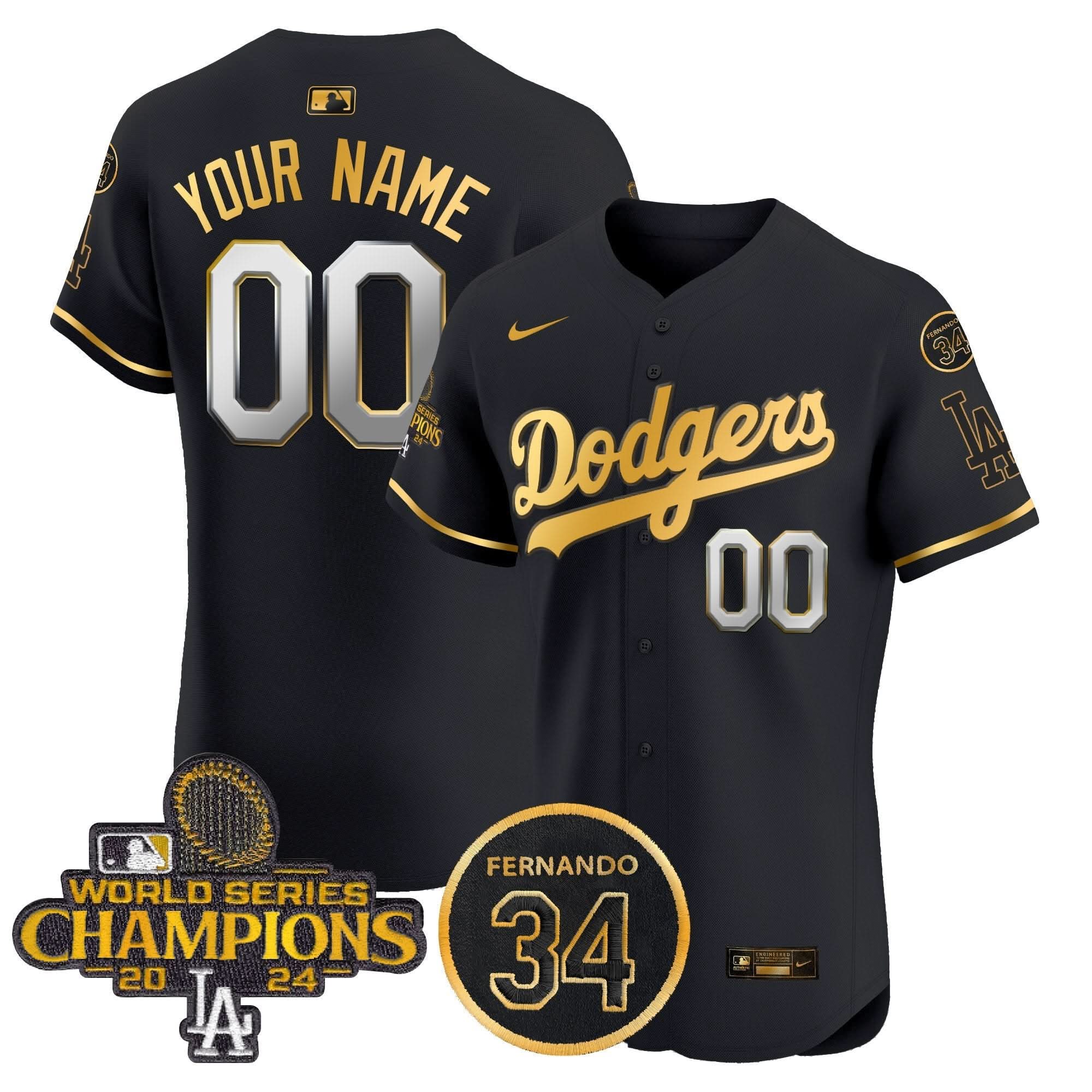 LAD 2024 World Series Champions Gold Trim Vapor Premier Elite Custom Jersey V2 - Stitched