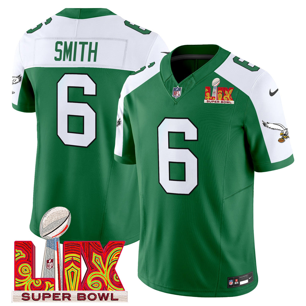Men's Philadelphia Eagles Kelly Green Super Bowl LIX Patch Vapor Limited Jersey - All Stitched