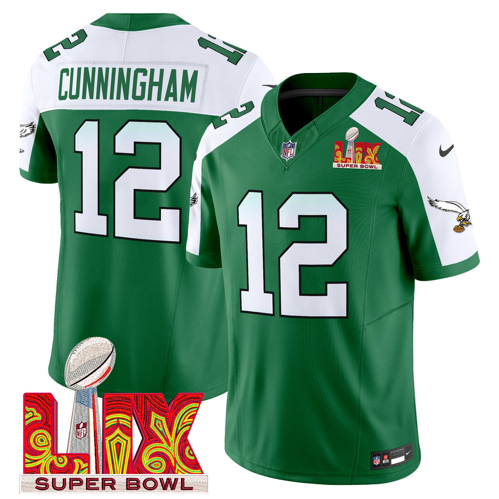 Men's Philadelphia Eagles Kelly Green Super Bowl LIX Patch Vapor Limited Jersey - All Stitched