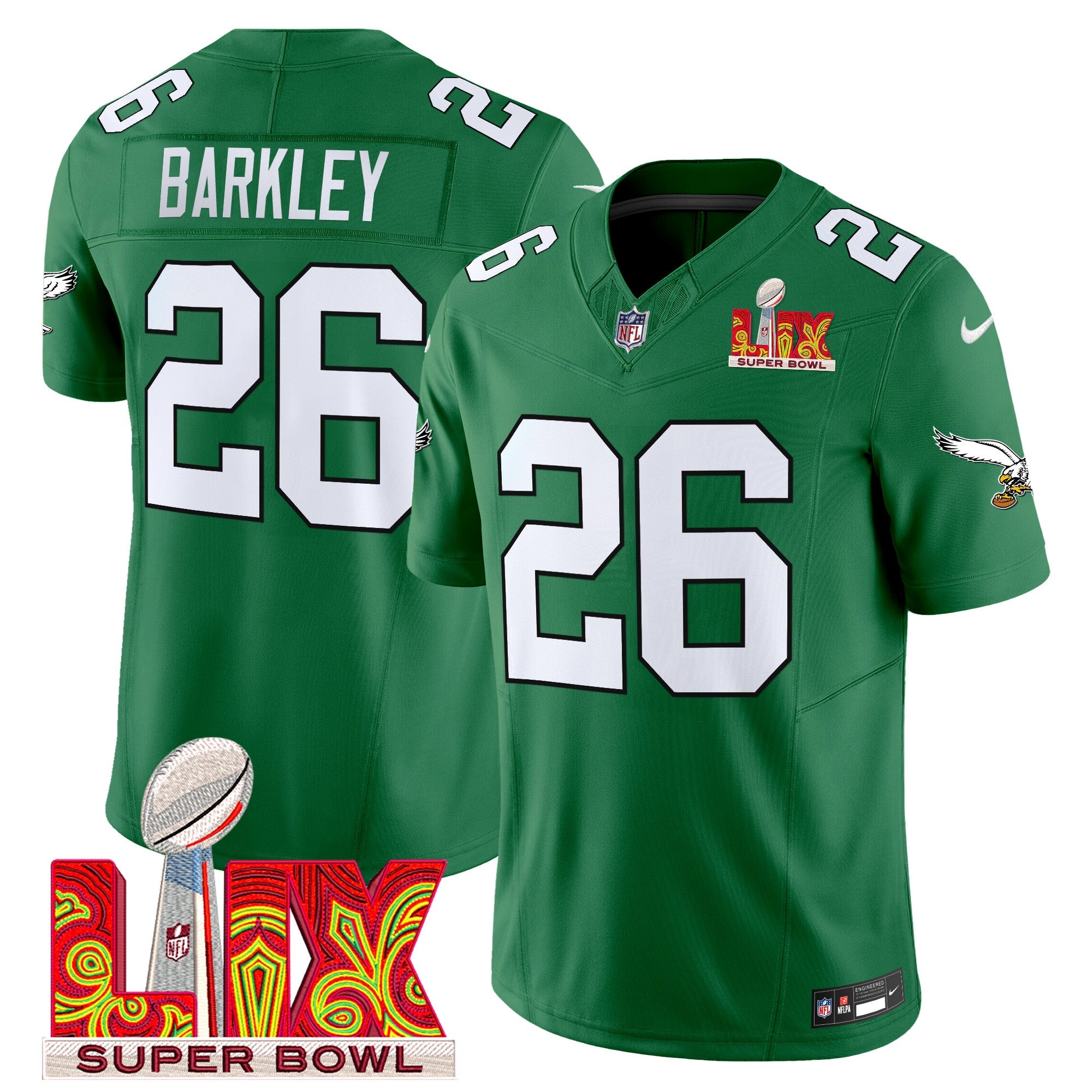 Men's Philadelphia Eagles Kelly Green Super Bowl LIX Patch Vapor Limited Jersey - All Stitched