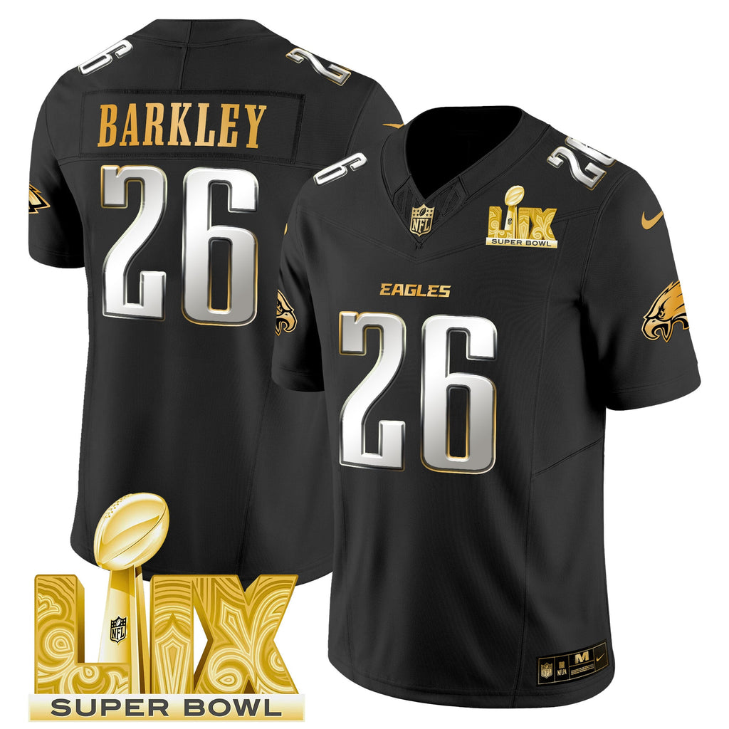 Men's Philadelphia Eagles Super Bowl LIX Patch Gold Vapor Limited Jersey - All Stitched