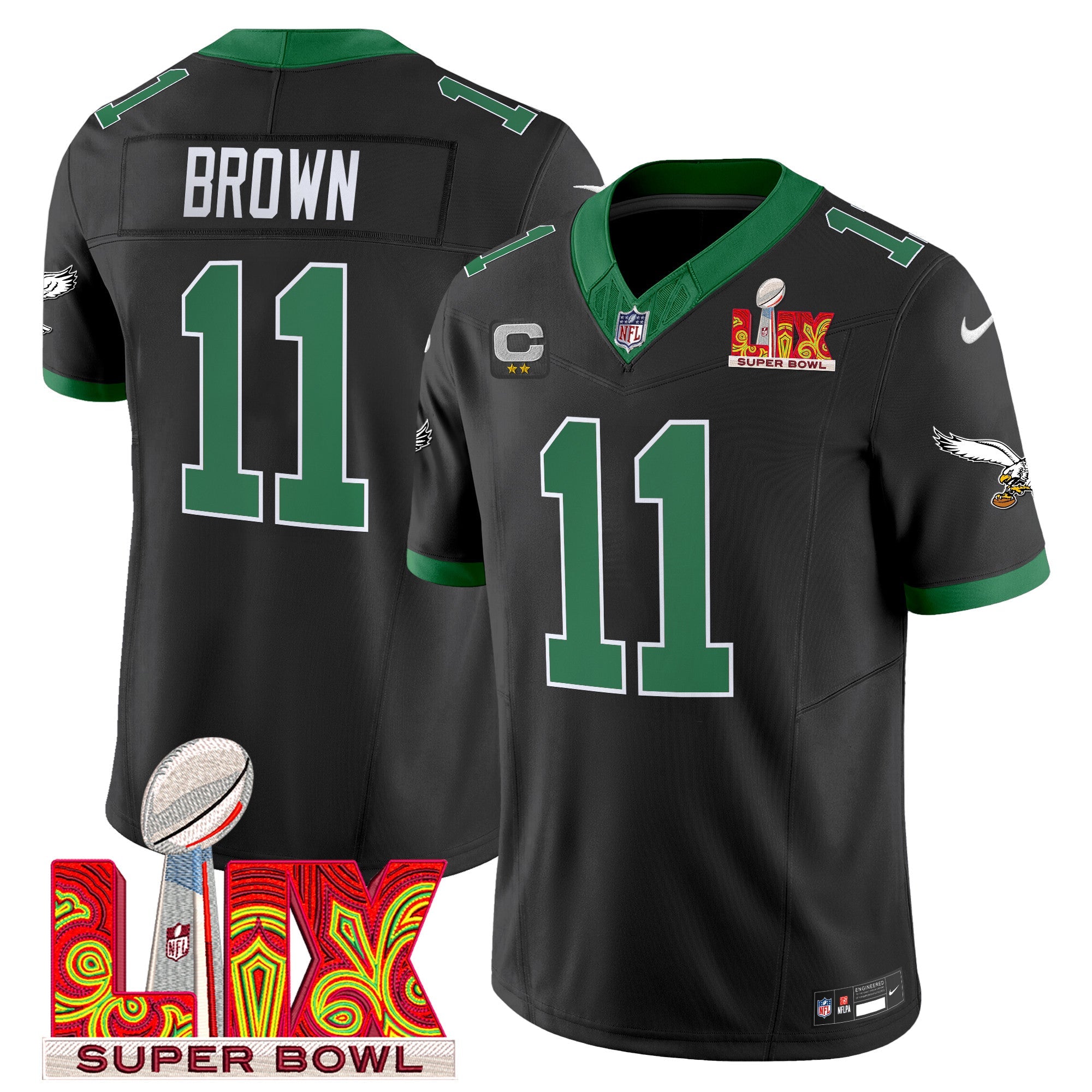 Men's Philadelphia Eagles Kelly Green Super Bowl LIX Patch Vapor Limited Jersey - All Stitched