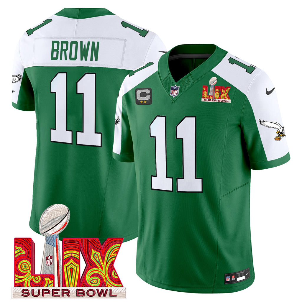 Men's Philadelphia Eagles Kelly Green Super Bowl LIX Patch Vapor Limited Jersey - All Stitched