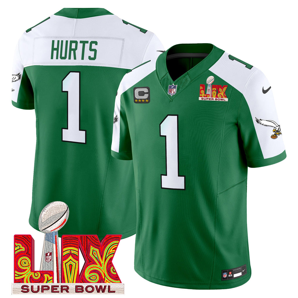 Men's Philadelphia Eagles Kelly Green Super Bowl LIX Patch Vapor Limited Jersey - All Stitched