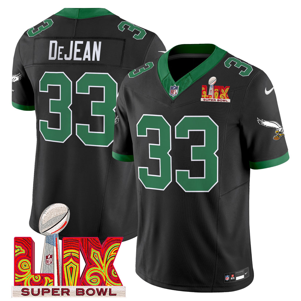 Men's Philadelphia Eagles Kelly Green Super Bowl LIX Patch Vapor Limited Jersey - All Stitched
