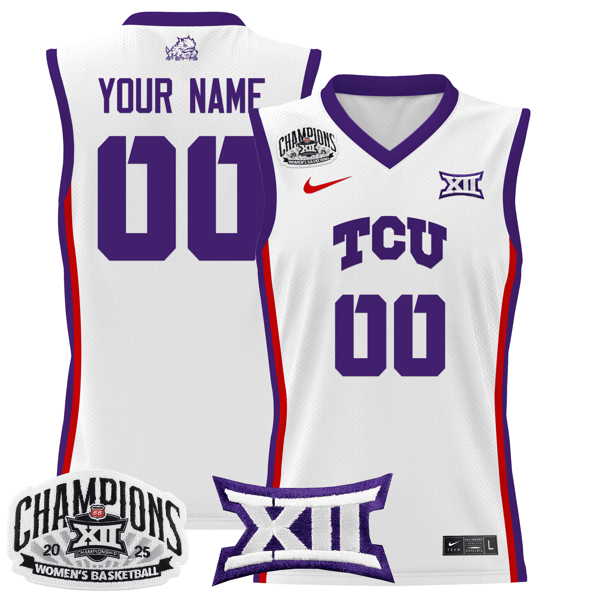 TCU Horned Frogs 2025 BIG 12 Women's Conference Tournament Champions Lightweight Basketball Custom Jersey - Stitched