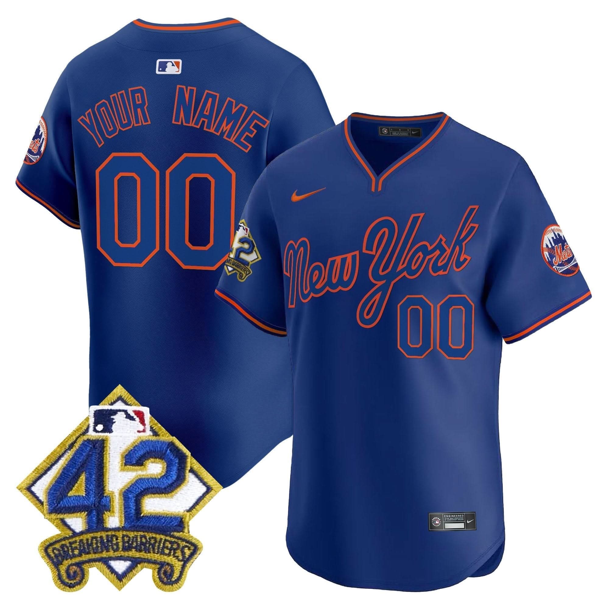 NYM 2025 Jackie Robinson Patch Road Alternate Custom Jersey – Stitched