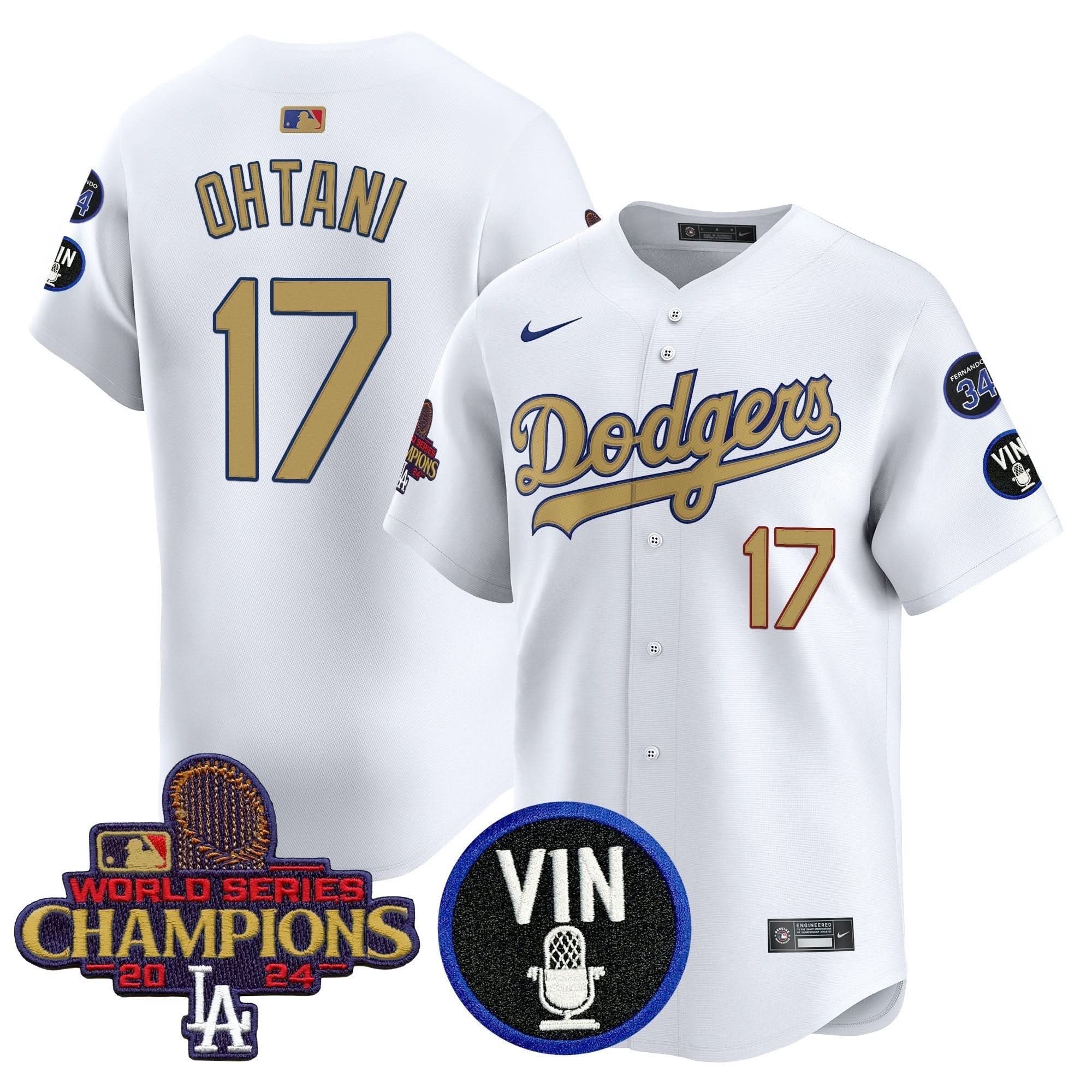 LAD 2025 Vin Scully & #34 Fernando Patch Gold Vapor Premier Limited Jersey - Stitched