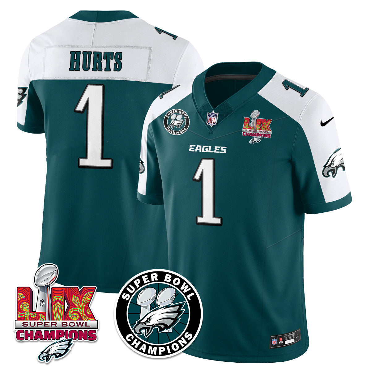 Men's Philadelphia Eagles Super Bowl LIX Champions Jersey V2 - All Stitched