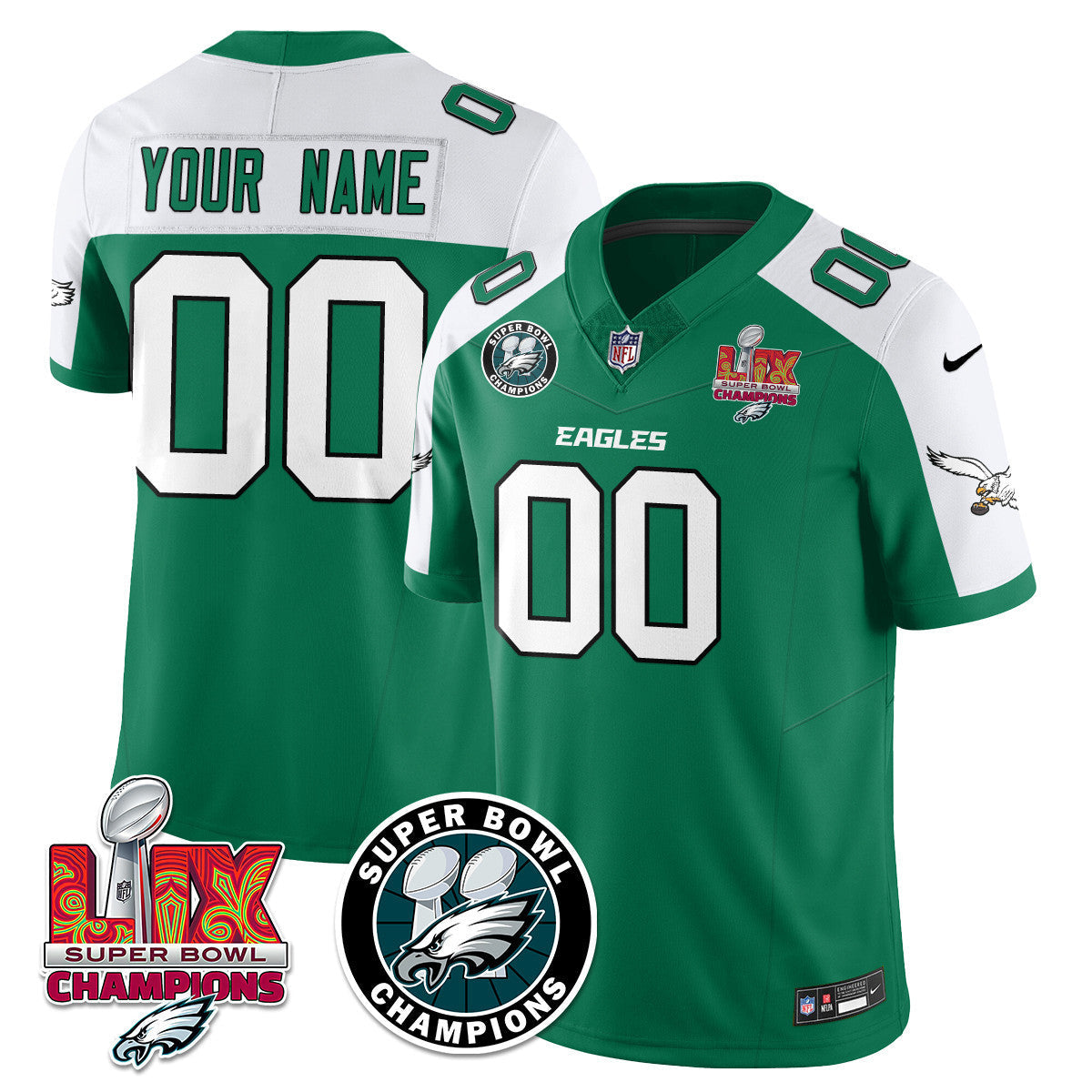 Men's Philadelphia Eagles Super Bowl LIX Champions Jersey V2 - All Stitched