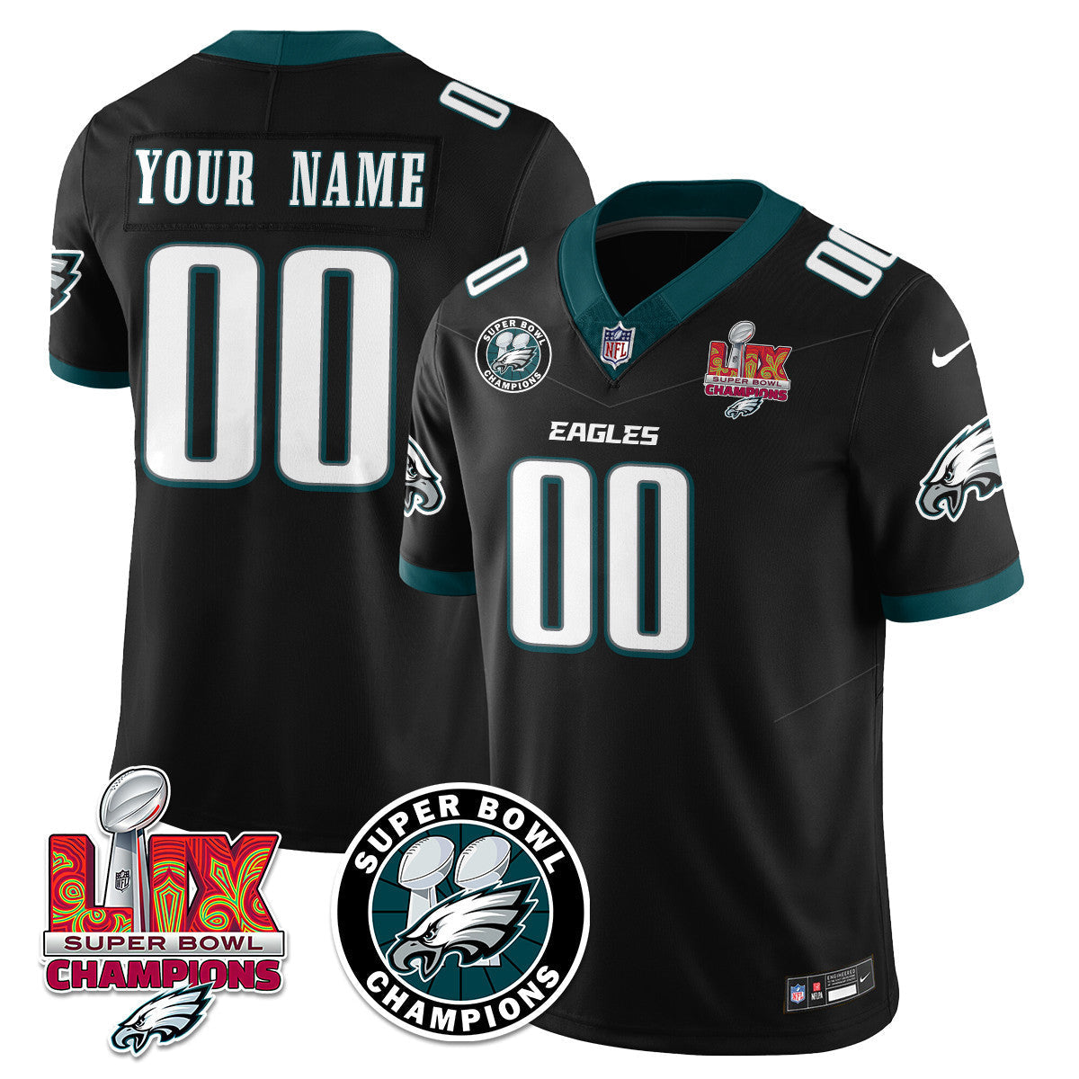 Men's Philadelphia Eagles Super Bowl LIX Champions Jersey V2 - All Stitched