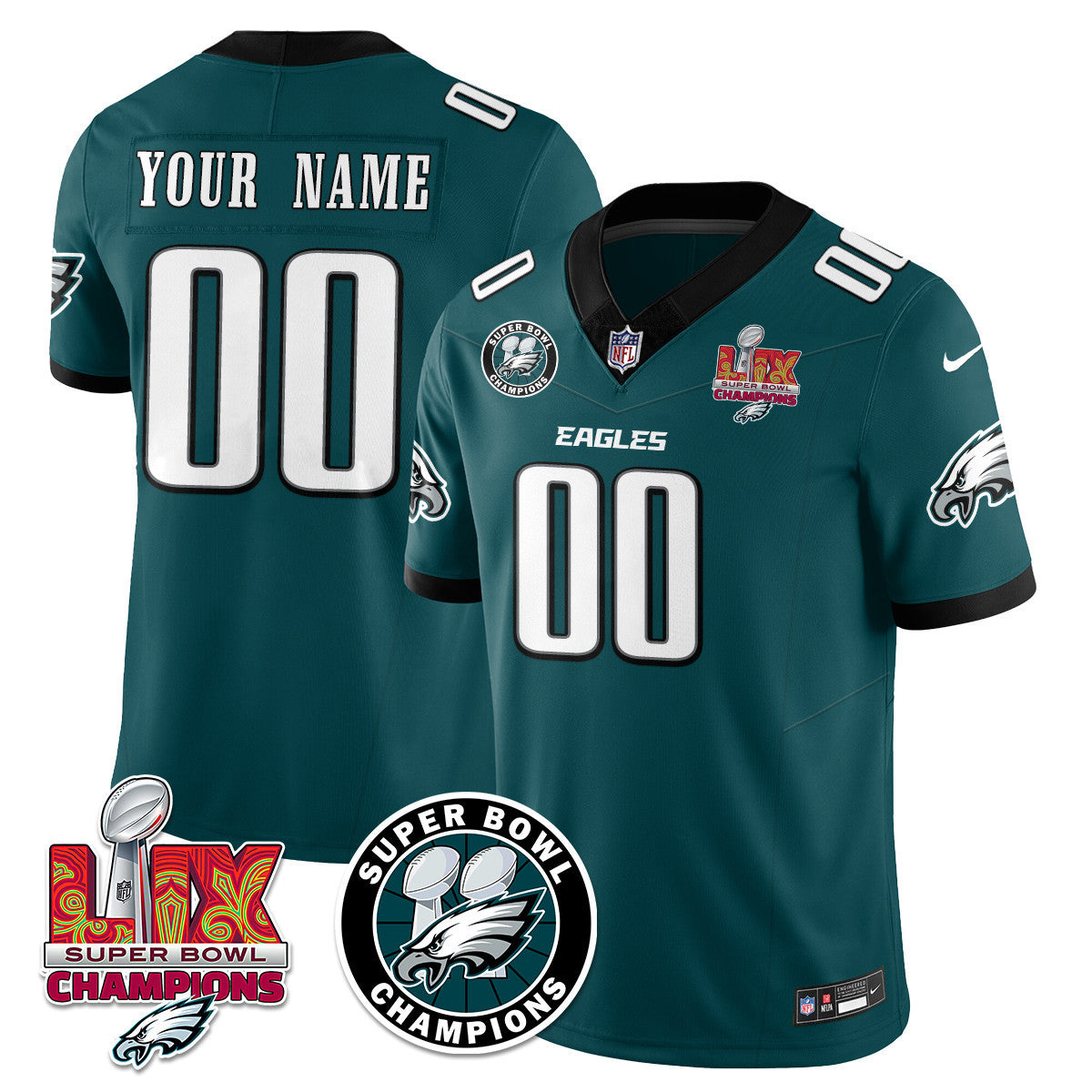 Men's Philadelphia Eagles Super Bowl LIX Champions Jersey V2 - All Stitched