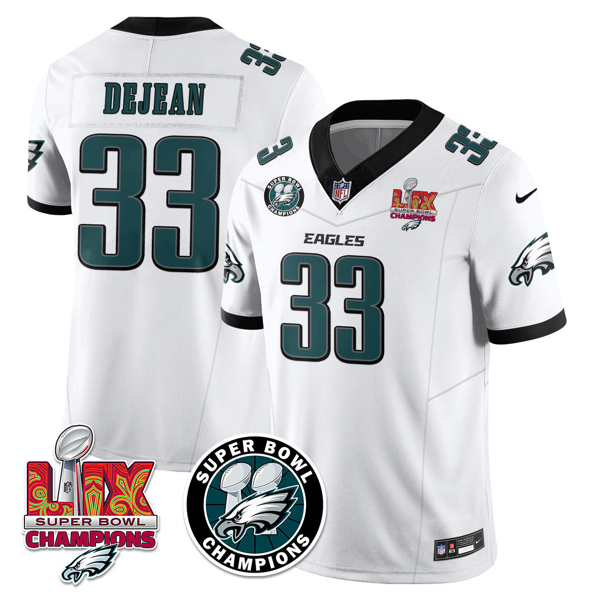 Men's Philadelphia Eagles Super Bowl LIX Champions Jersey V2 - All Stitched