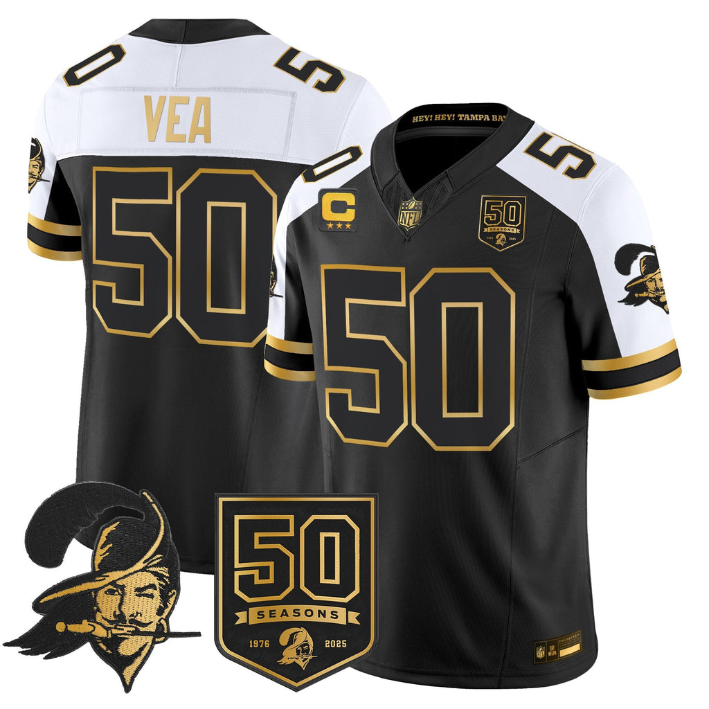 Men's Tampa Bay Buccaneers Throwback 50th Season Patch Gold Vapor Limited Jersey - All Stitched