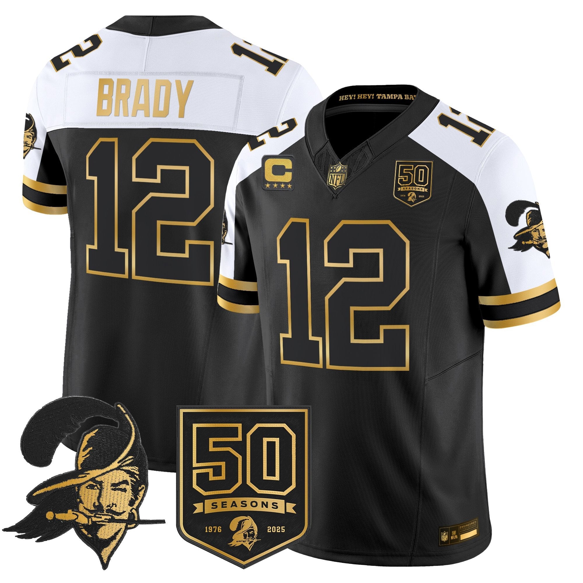 Men's Tampa Bay Buccaneers Throwback 50th Season Patch Gold Vapor Limited Jersey - All Stitched