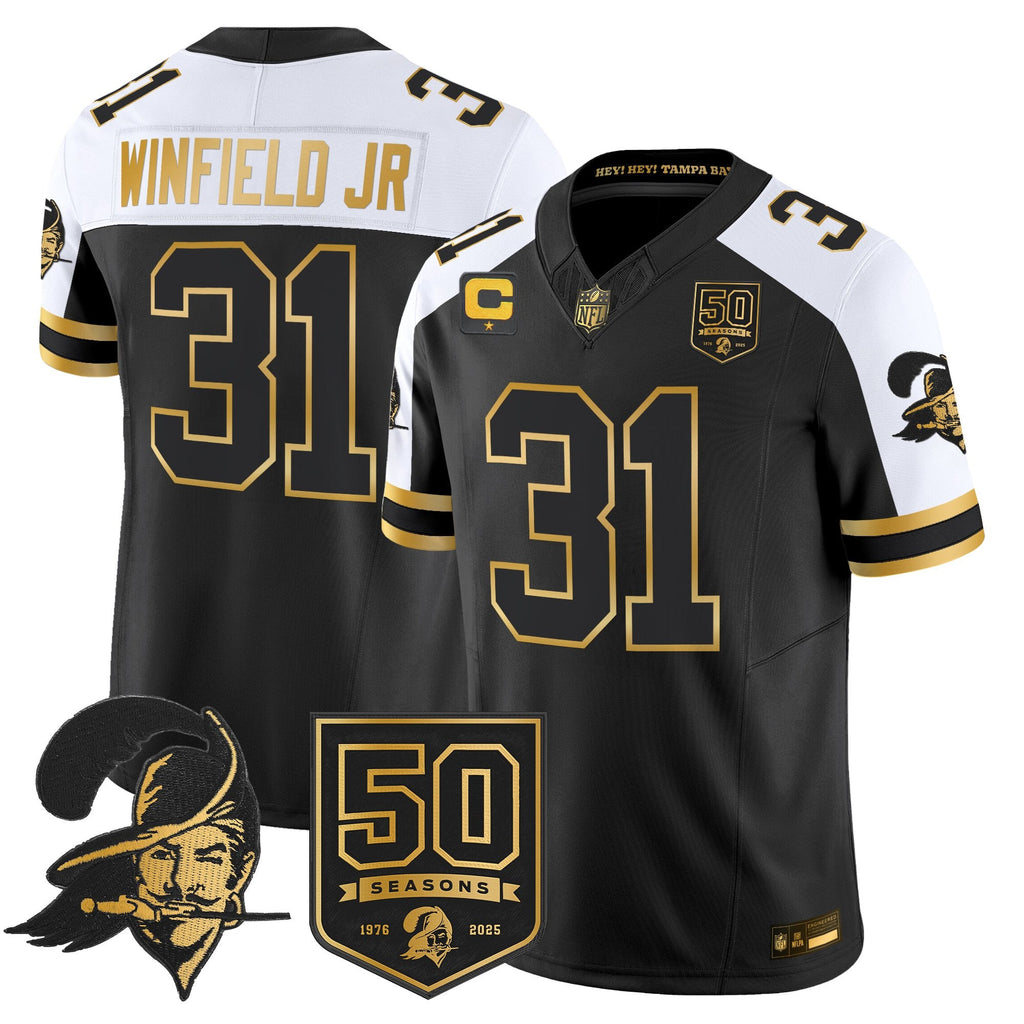 Men's Tampa Bay Buccaneers Throwback 50th Season Patch Gold Vapor Limited Jersey - All Stitched