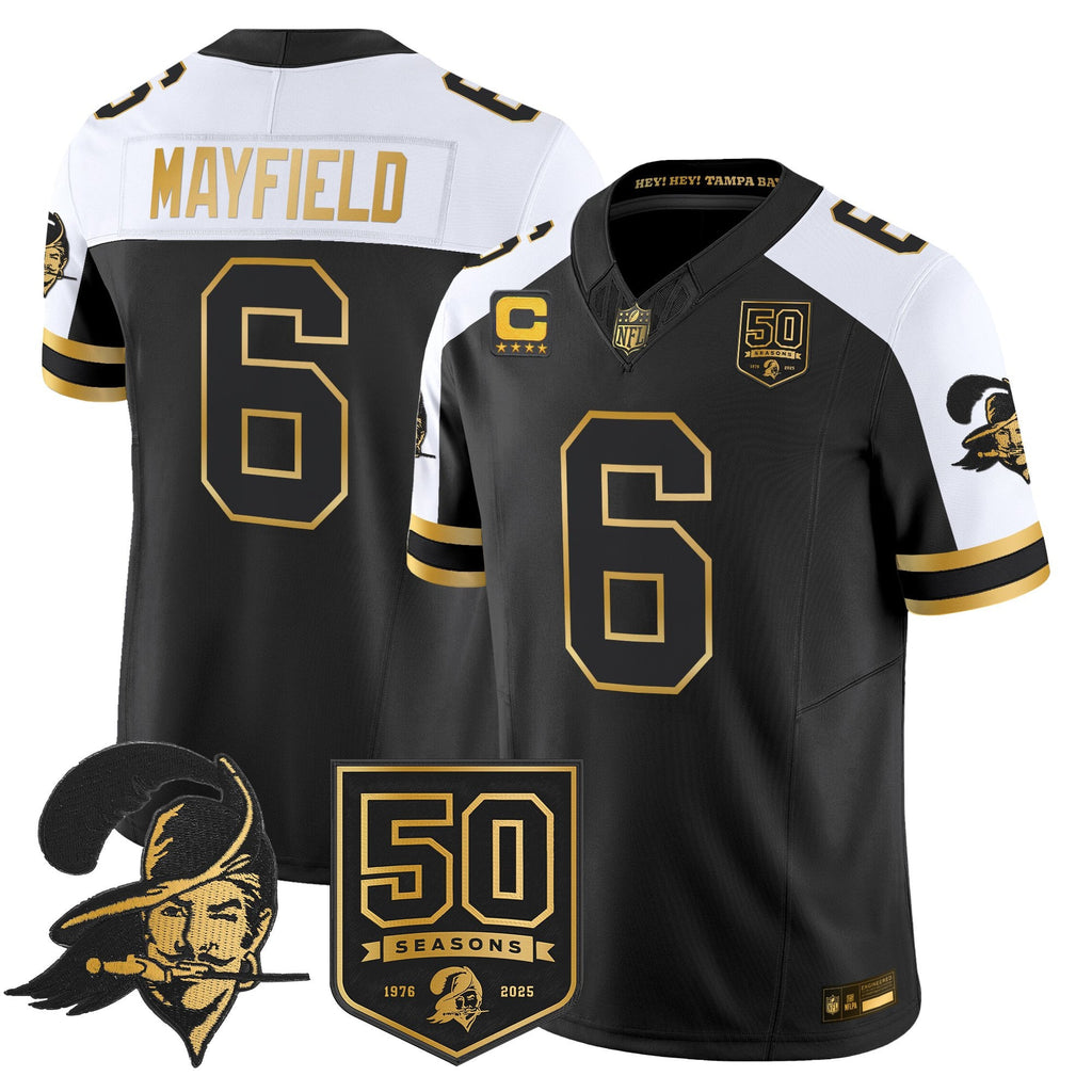 Men's Tampa Bay Buccaneers Throwback 50th Season Patch Gold Vapor Limited Jersey - All Stitched