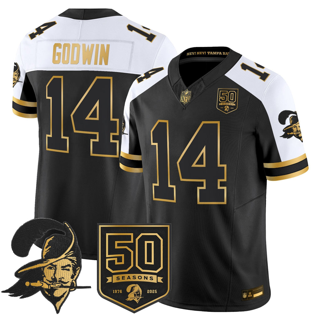 Men's Tampa Bay Buccaneers Throwback 50th Season Patch Gold Vapor Limited Jersey - All Stitched