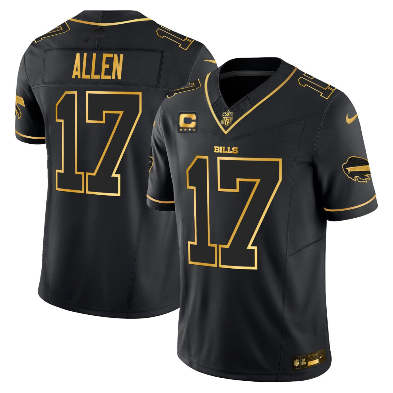 Josh Allen Buffalo Bills Black Gold Jersey - All Stitched