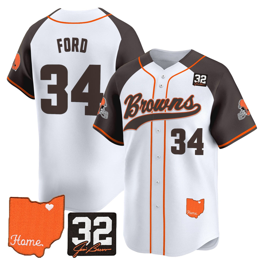 Men's Cleveland Browns '#32 Jim Brown Memorial & Home Patch' Vapor Baseball Jersey - All Stitched