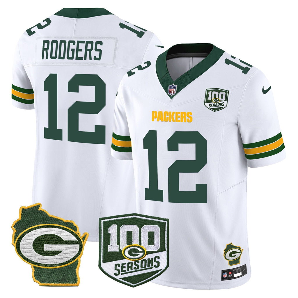 Men's Green Bay Packers 100th Season & Home Patch Vapor Limited Jersey - All Stitched