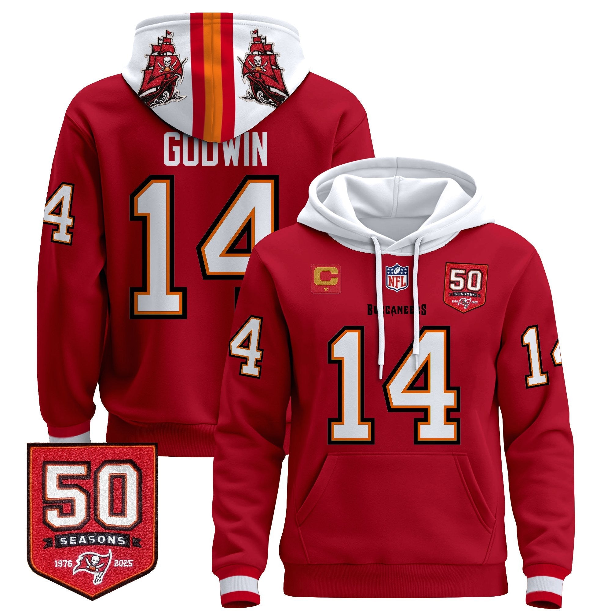 Men's Tampa Bay Buccaneers 50th Season Patch Premium Pullover Hoodie - All Stitched