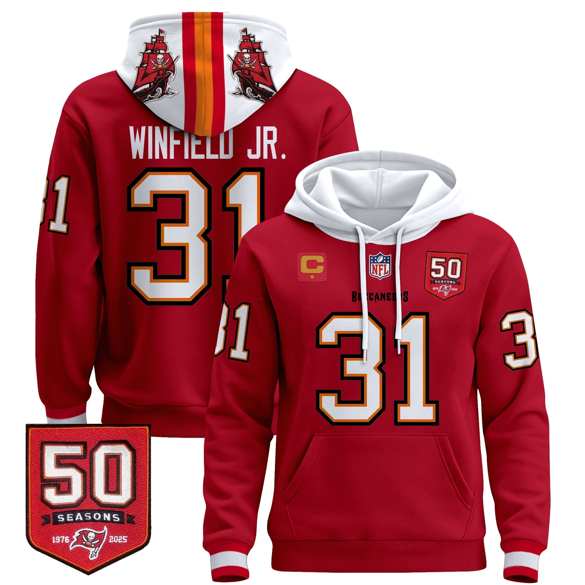 Men's Tampa Bay Buccaneers 50th Season Patch Premium Pullover Hoodie - All Stitched
