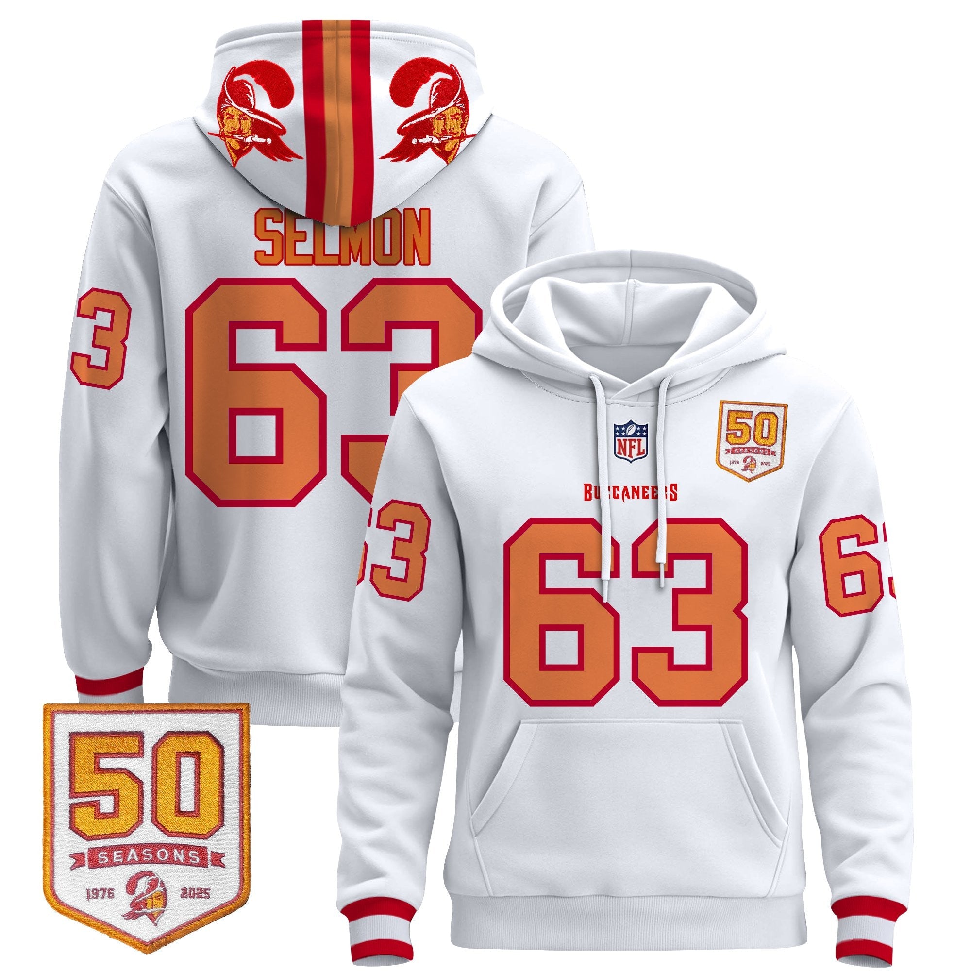 Men's Tampa Bay Buccaneers 50th Season Patch Premium Pullover Hoodie - All Stitched