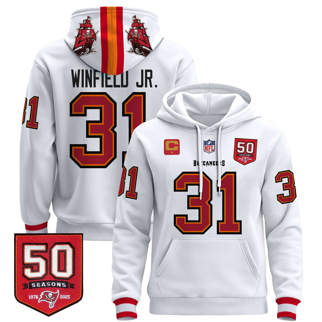 Men's Tampa Bay Buccaneers 50th Season Patch Premium Pullover Hoodie - All Stitched