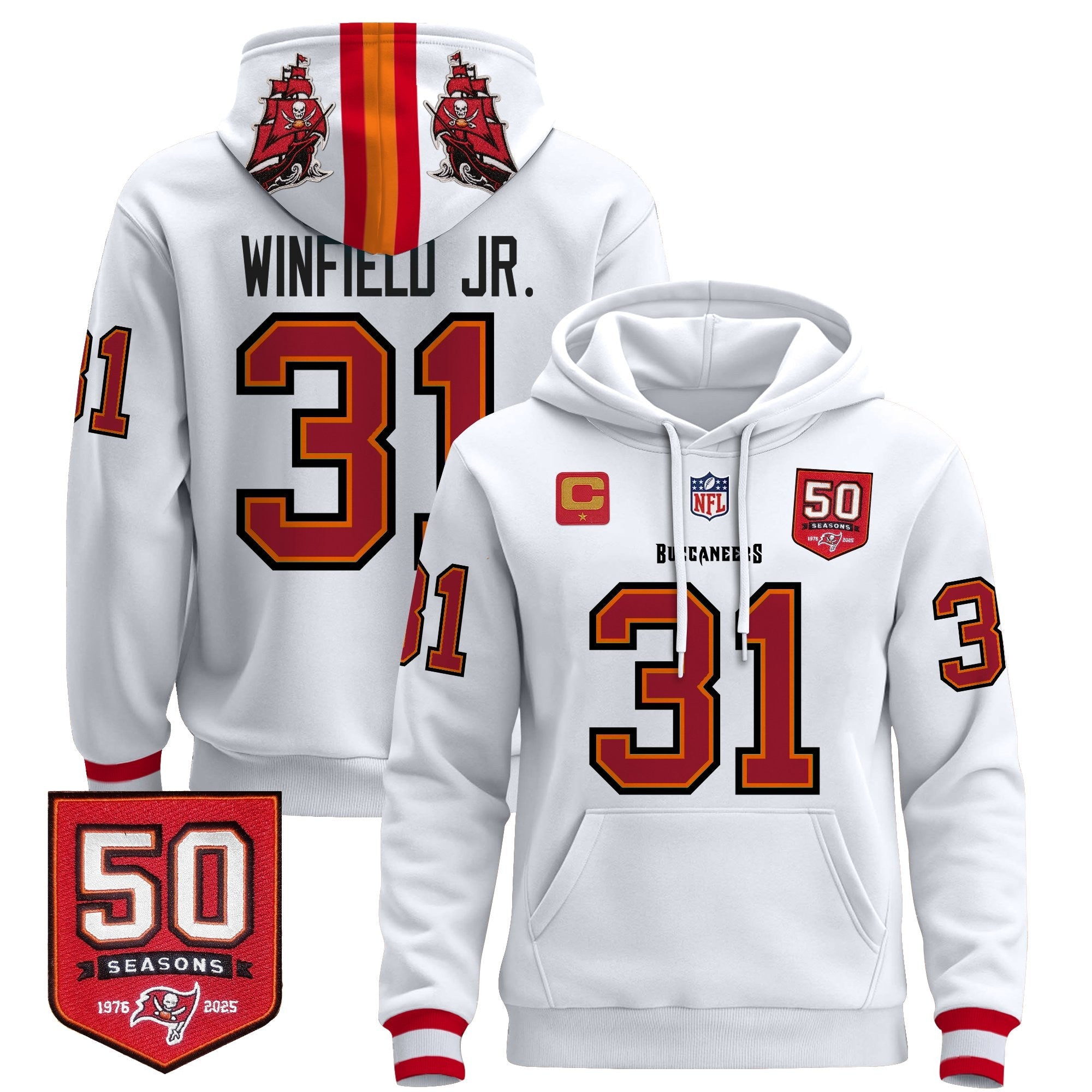 Men's Tampa Bay Buccaneers 50th Season Patch Premium Pullover Hoodie - All Stitched