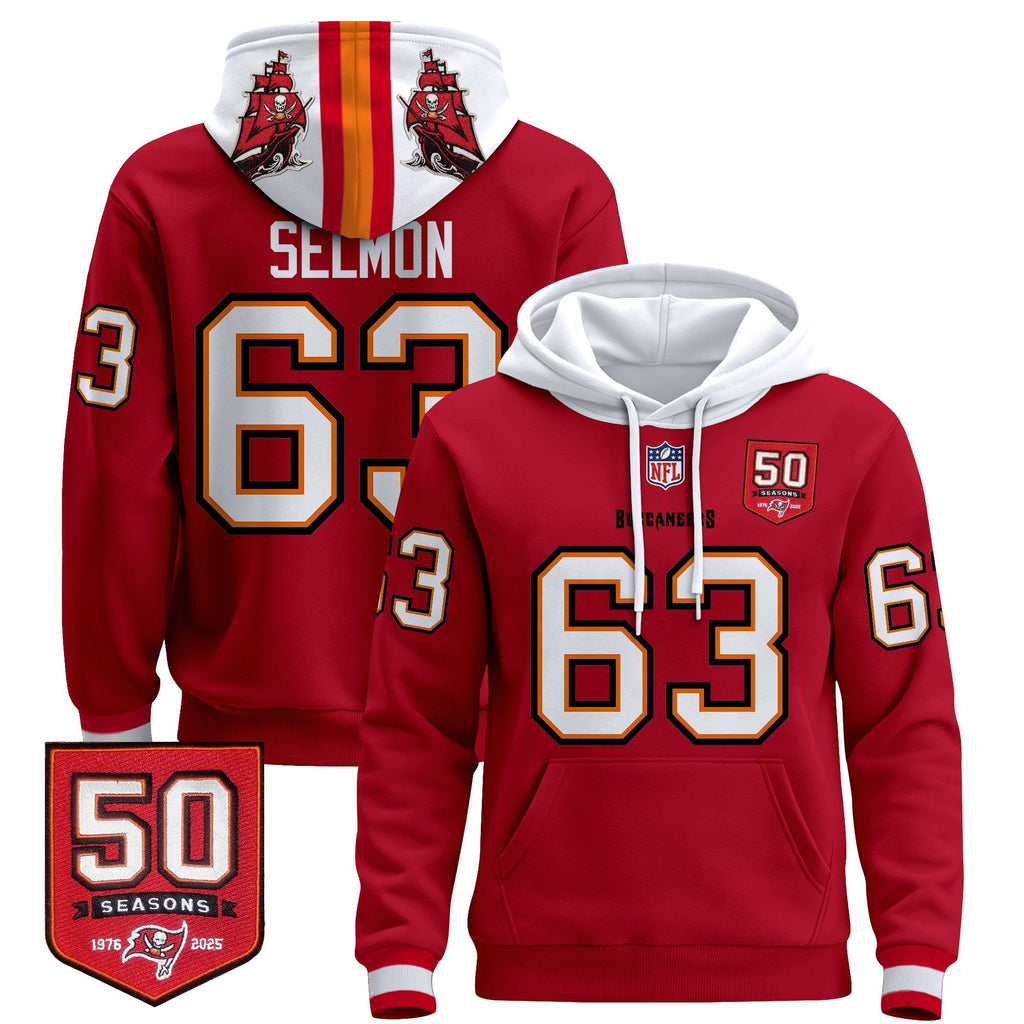 Men's Tampa Bay Buccaneers 50th Season Patch Premium Pullover Hoodie - All Stitched