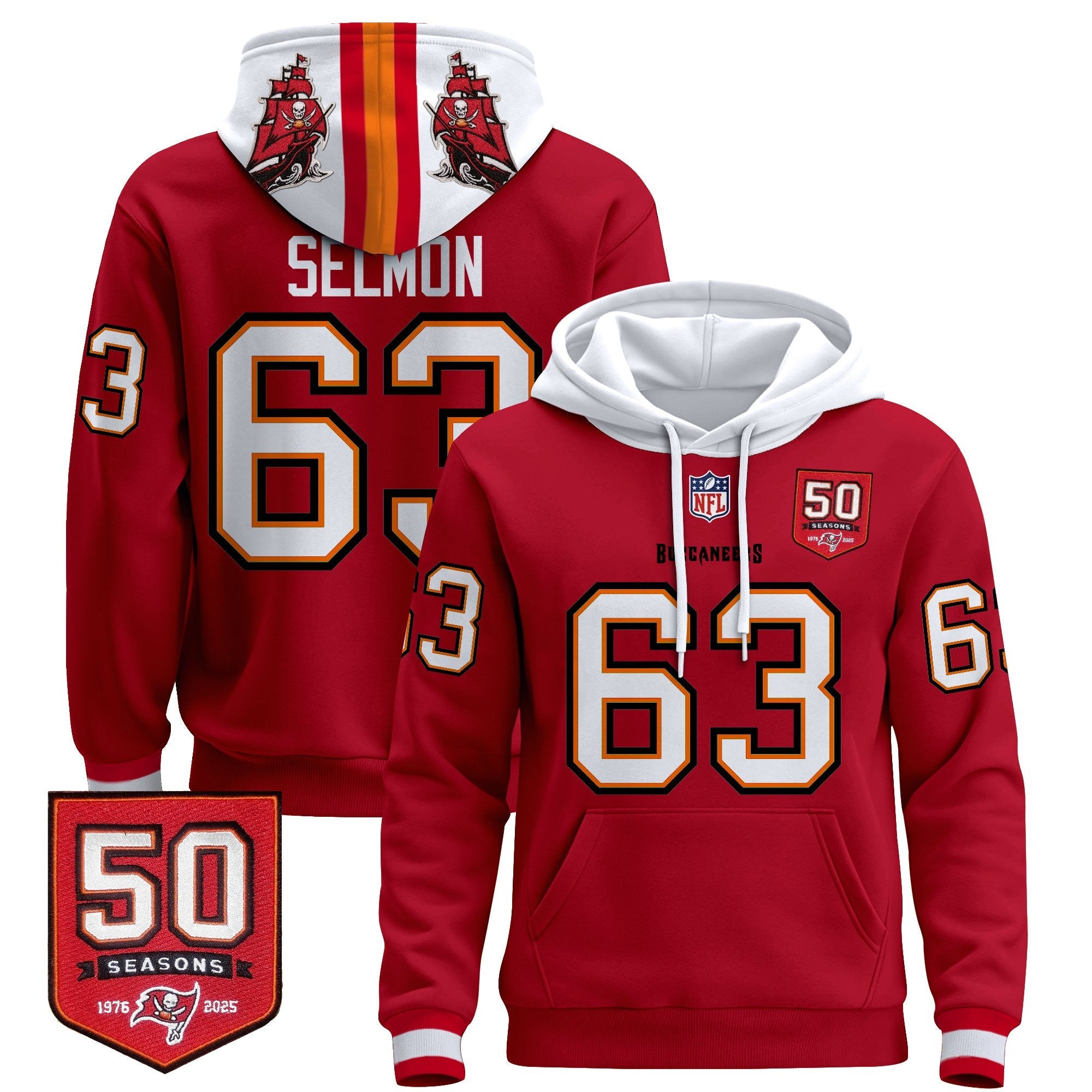 Men's Tampa Bay Buccaneers 50th Season Patch Premium Pullover Hoodie - All Stitched