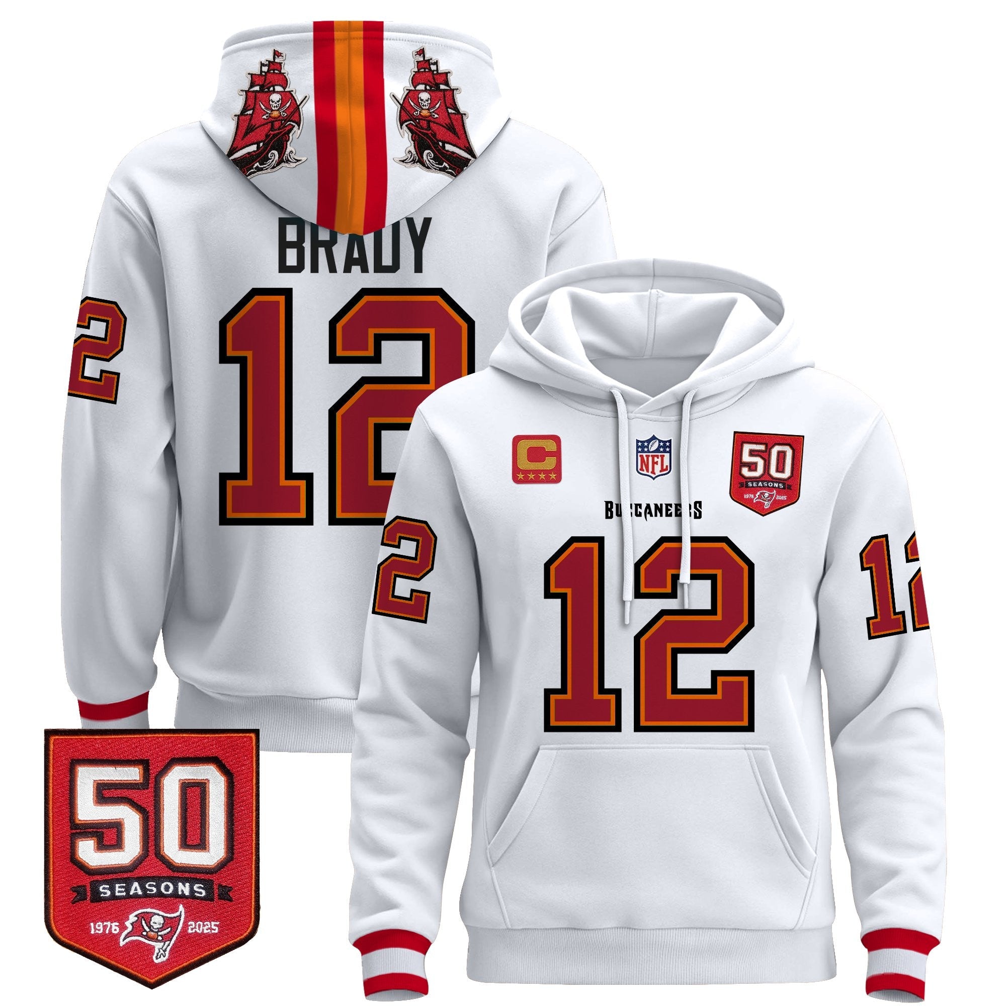 Men's Tampa Bay Buccaneers 50th Season Patch Premium Pullover Hoodie - All Stitched