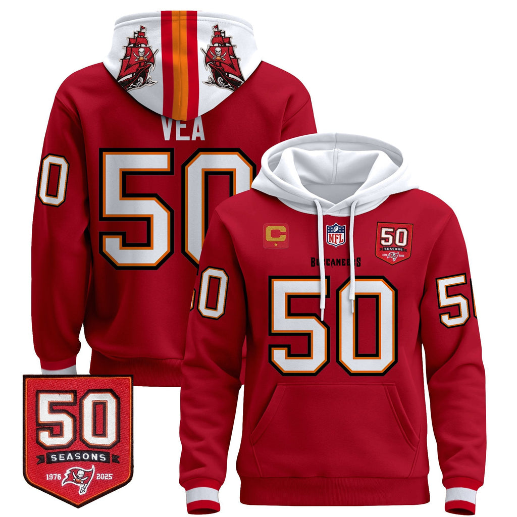 Men's Tampa Bay Buccaneers 50th Season Patch Premium Pullover Hoodie - All Stitched