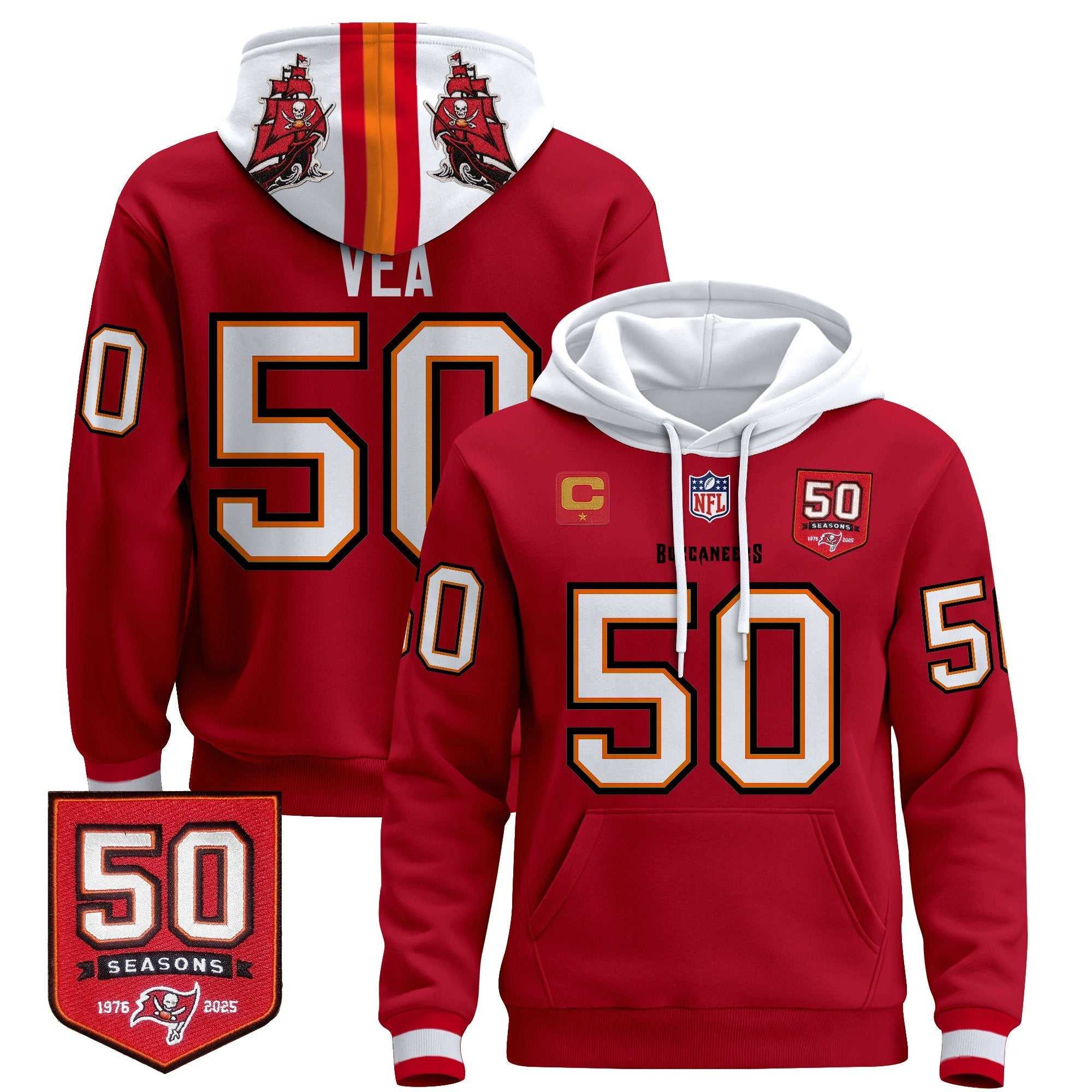 Men's Tampa Bay Buccaneers 50th Season Patch Premium Pullover Hoodie - All Stitched