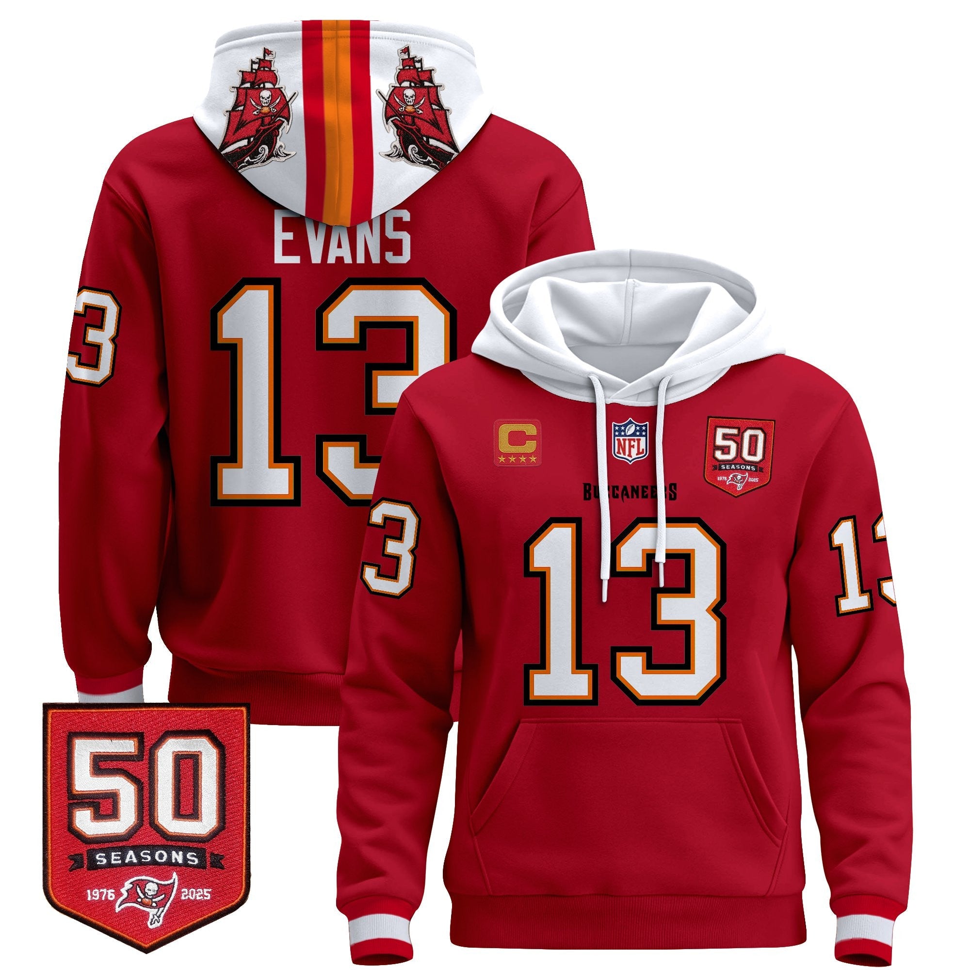 Men's Tampa Bay Buccaneers 50th Season Patch Premium Pullover Hoodie - All Stitched