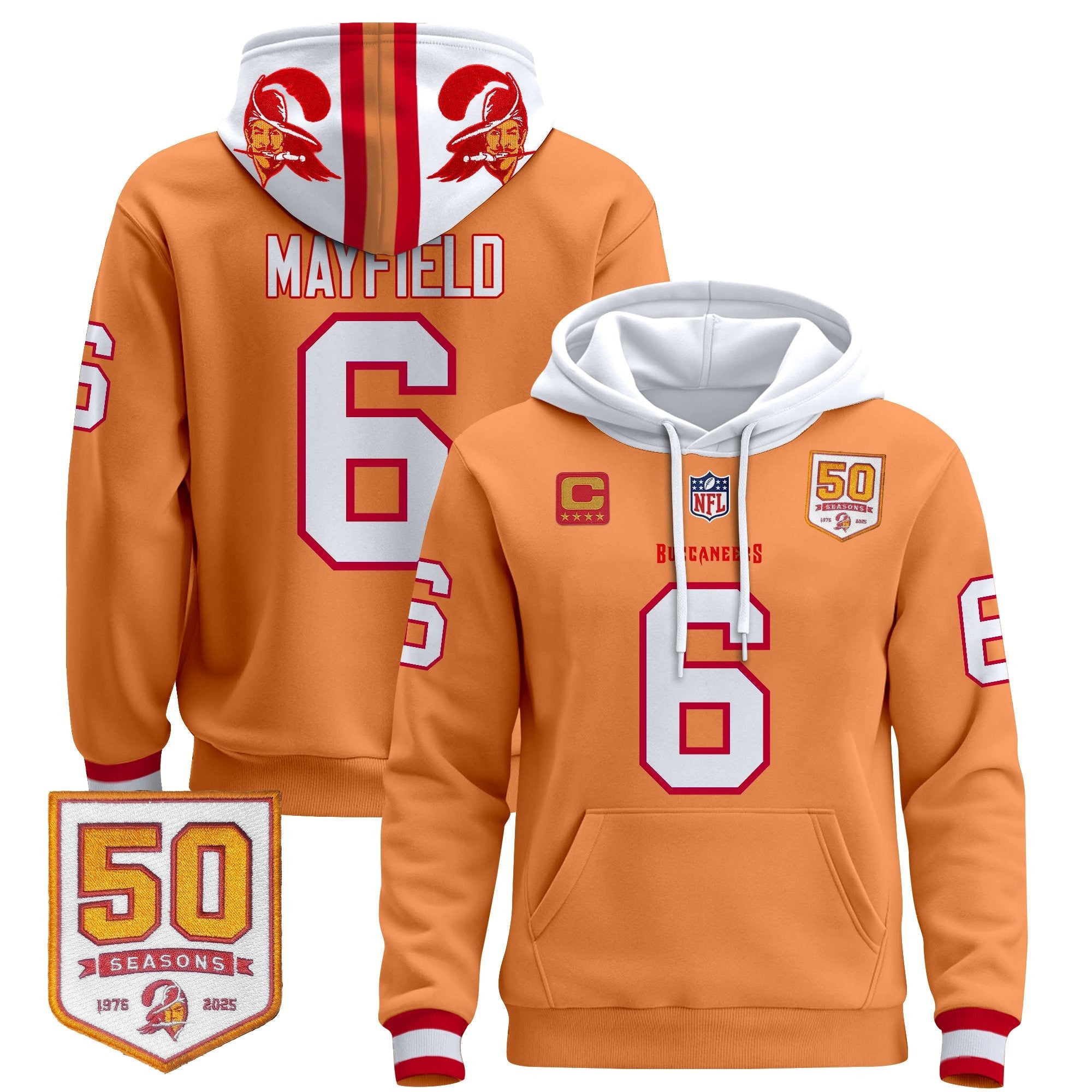 Men's Tampa Bay Buccaneers 50th Season Patch Premium Pullover Hoodie - All Stitched