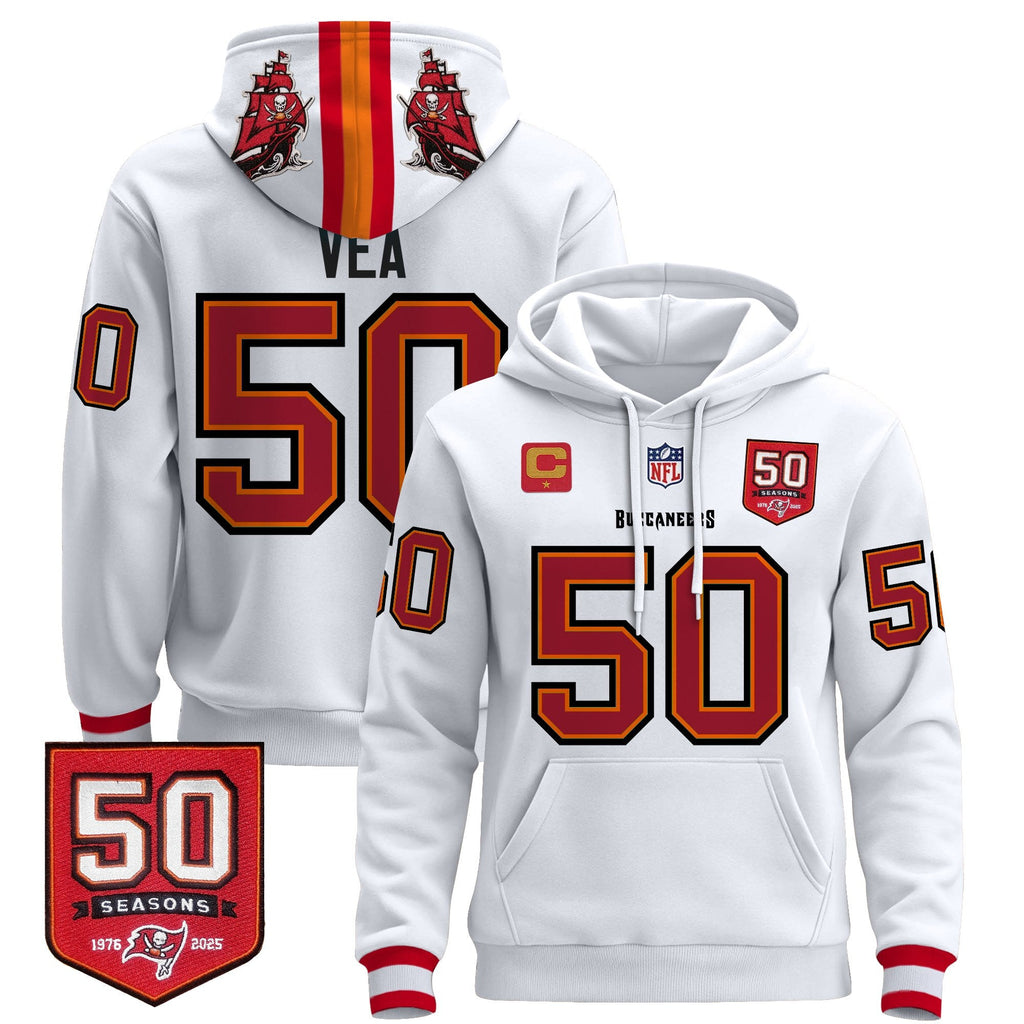 Men's Tampa Bay Buccaneers 50th Season Patch Premium Pullover Hoodie - All Stitched