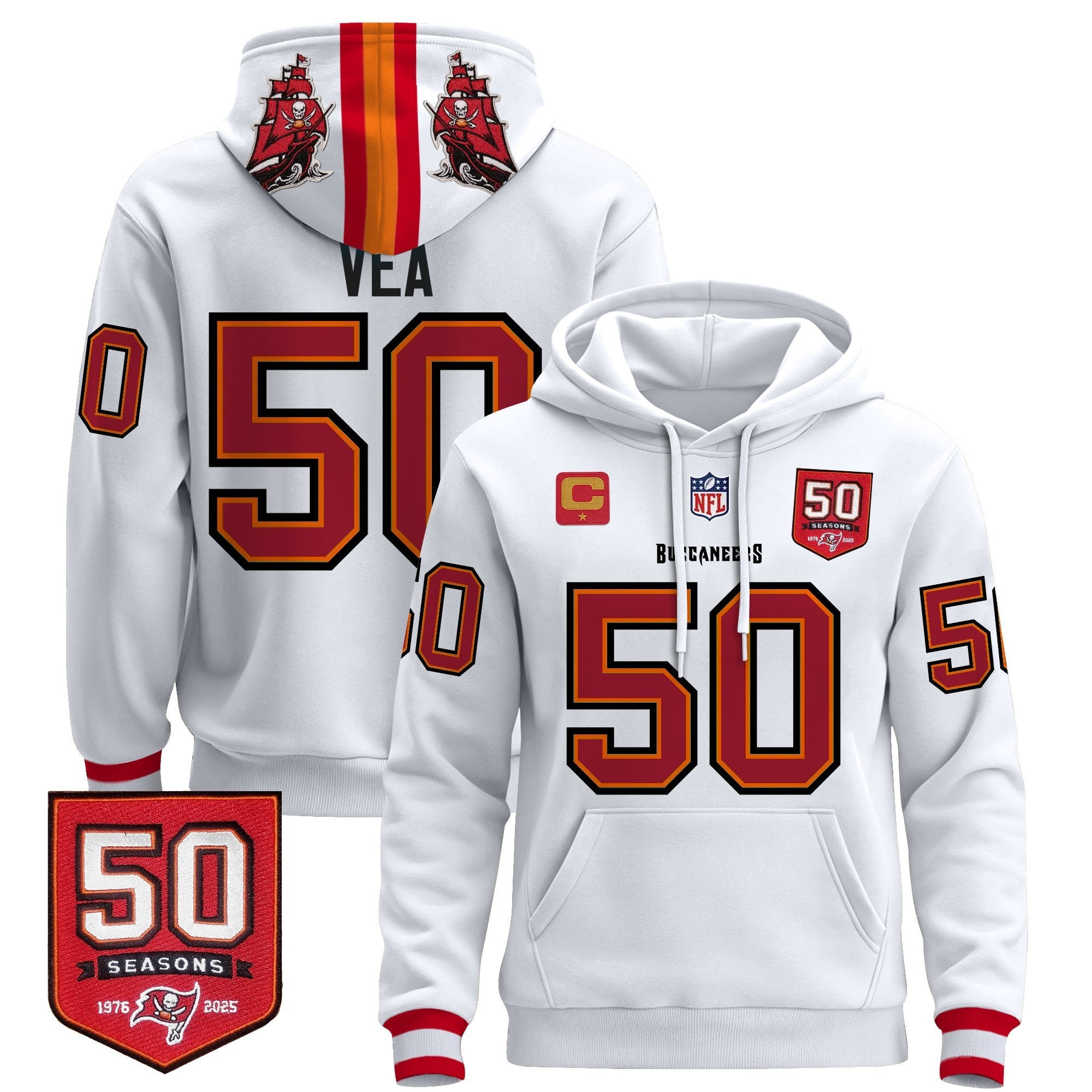 Men's Tampa Bay Buccaneers 50th Season Patch Premium Pullover Hoodie - All Stitched